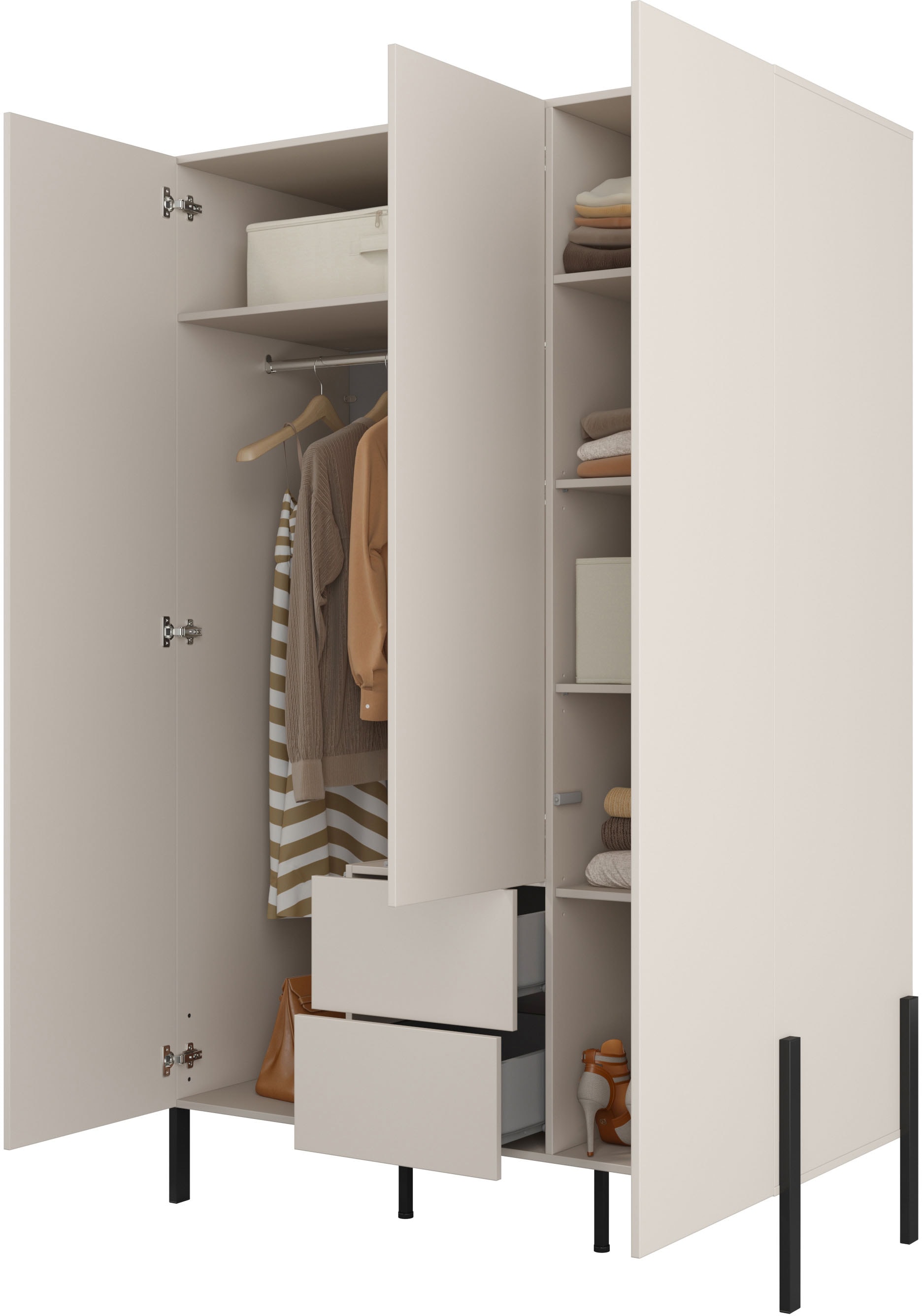 Home affaire Drehtürenschrank »Jukon, moderner Kleiderschrank«, Drehtürenschrank 3 Türen/2 Schubkästen, push to open Funktion
