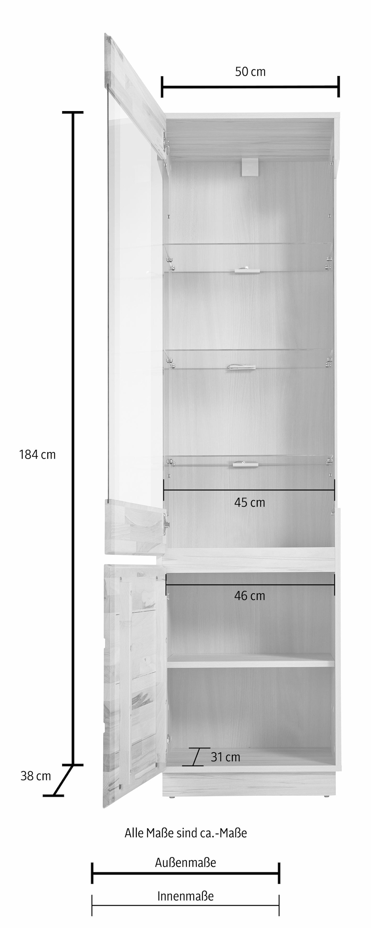 Home affaire Vitrine, Höhe 184 cm, Türen aus Massivholz, mit Glaseinsatz