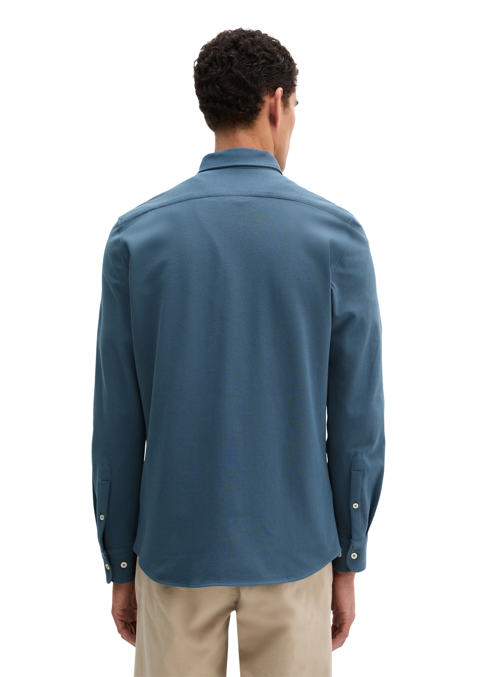 Langarmhemd MARC O'POLO "aus Bio-Baumwoll-Piqué", Herren, Gr. XL, Normalgrößen, moon stone, Obermaterial: 100% Baumwolle, unifarben, normal, Doppelmanschette, Hemden 2