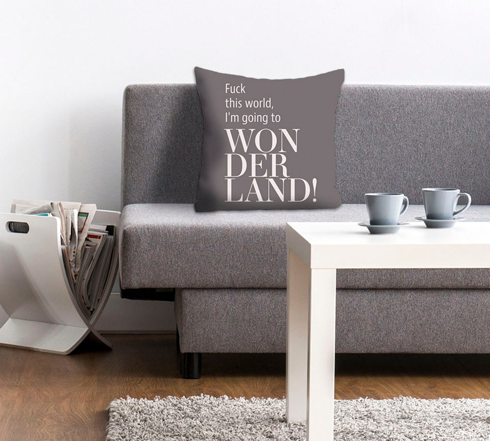 queence Dekokissen "Wonderland" mit Schriftzug, Kissenhülle ohne Füllung, 1 günstig online kaufen