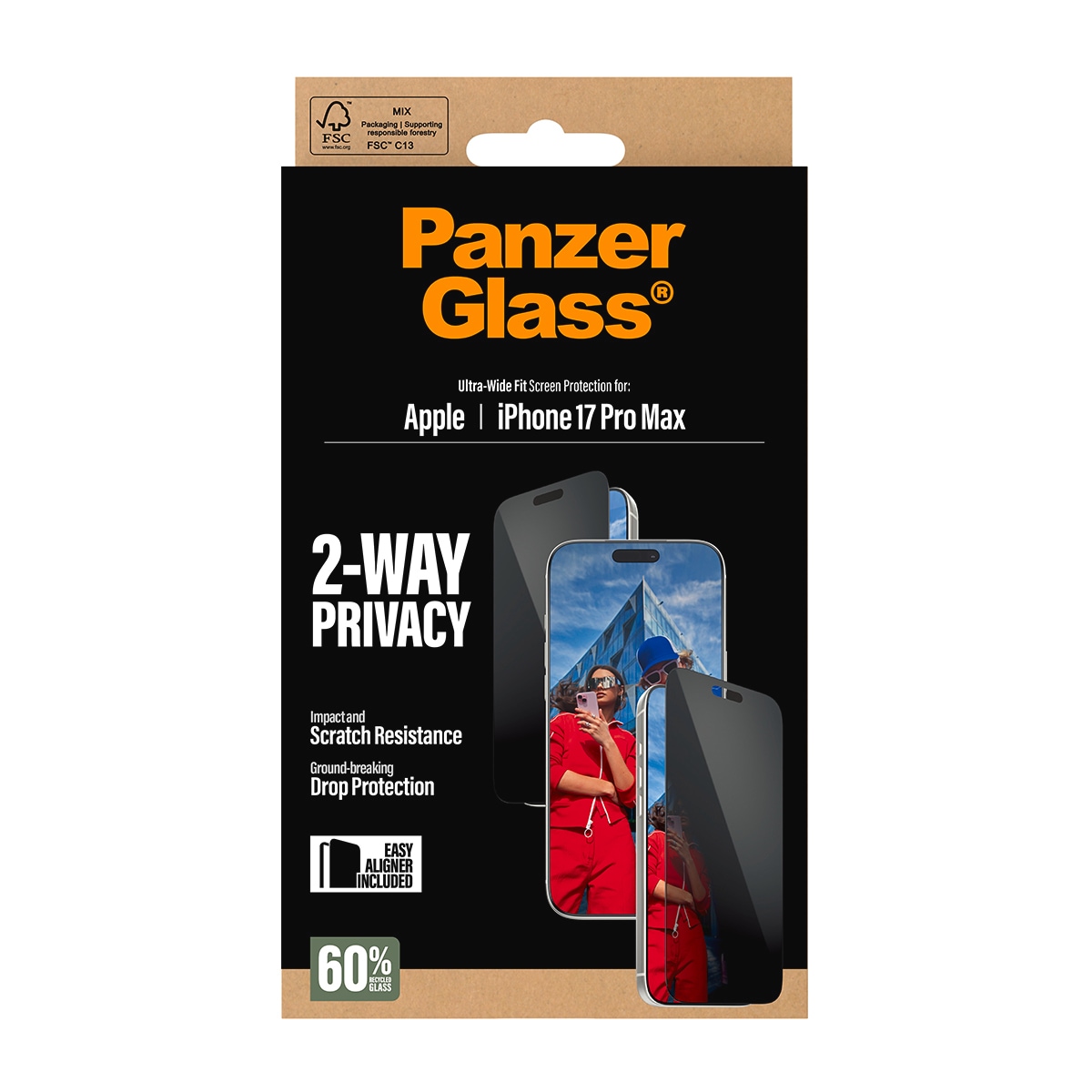 CARE by PanzerGlass Displayschutzglas »2-Way Privacy Ultra-Wide Fit Screen Protector«, für Apple iPhone 17 Pro Max, Displayschutzfolie, Schutzfolie, Bildschirmschutz, kratz- & stoßfest