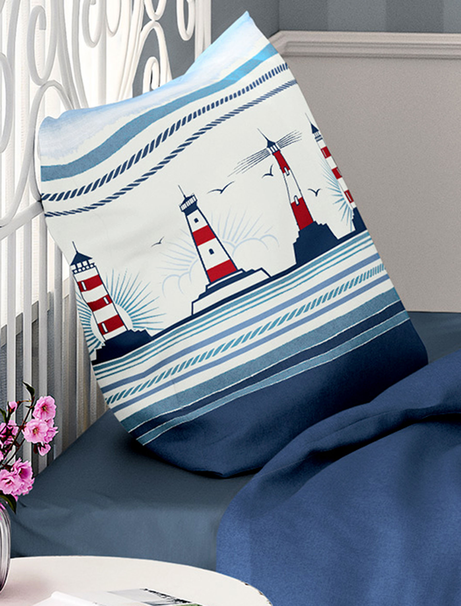 Thumbnail - BIERBAUM Bettwäsche "Leuchtturm" 2 Stk. tlg. Seersucker, 100 % Baumwolle, mit maritimen Muster, pflegeleicht