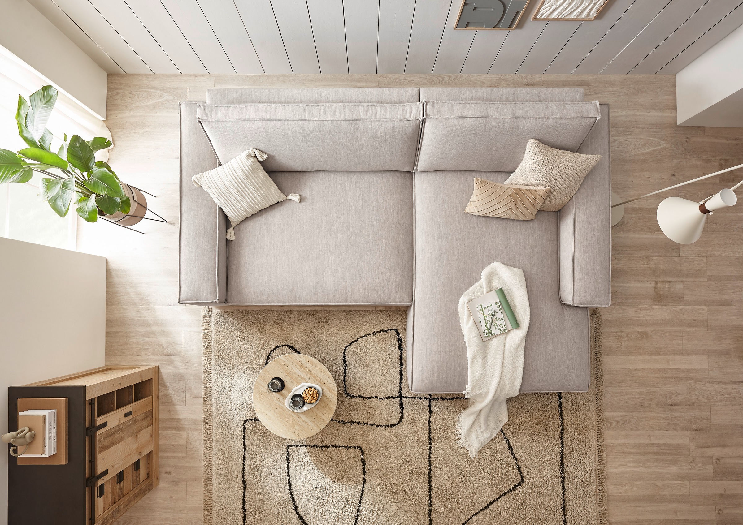 Home affaire Ecksofa »NEU: SHERWOODL XXL 284, Big-Sofa L-Form, tiefe Sitzfläche 95 cm, Cord,«, Leinenoptik, Recamiere rechts/links, auch als Schlafsofa stellbar