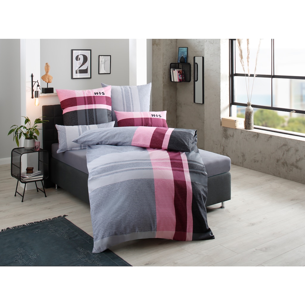 H.I.S Bettwäsche »Pascal«, (2 tlg.), aus 100% Baumwolle, Biber (Flanell) Qualität, Bett- und Kopfkissenbezug mit Reißverschluss, Bettwäsche Set unterstützt die Initiative Cotton made in Africa, Made in Green zertifiziert