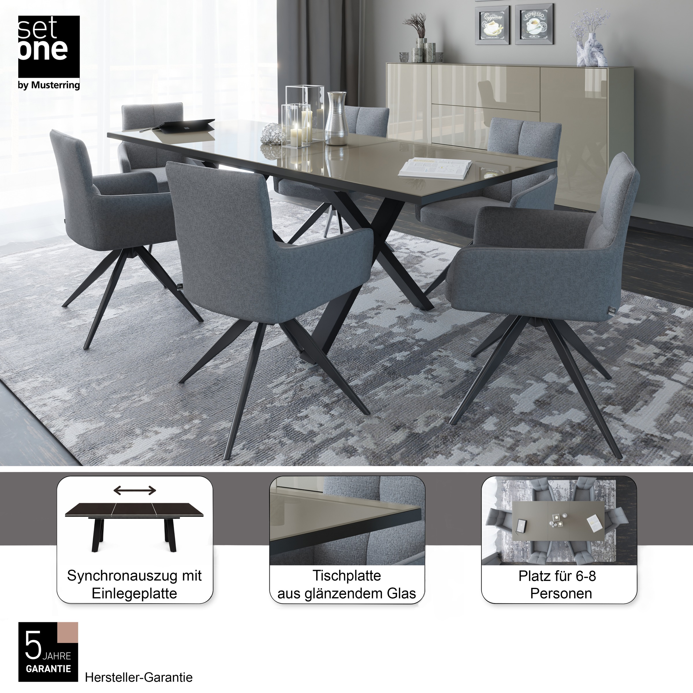 Set one by Musterring Reno Dining Table Black 160x90x75cm 3