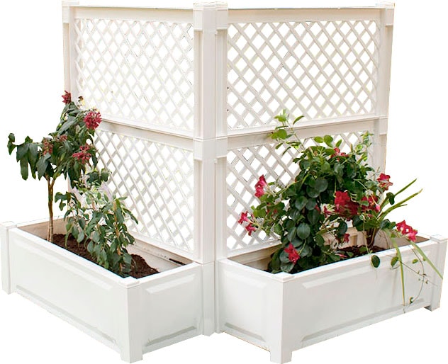 Spalier KHW, B:200cm H:140cm T:43cm, weiß, Kunststoff, Rankhilfen, "aus witterungsbeständigem Kunststoff", 2er-Set Pflanzkästen, 2x100 cm Breite, mit