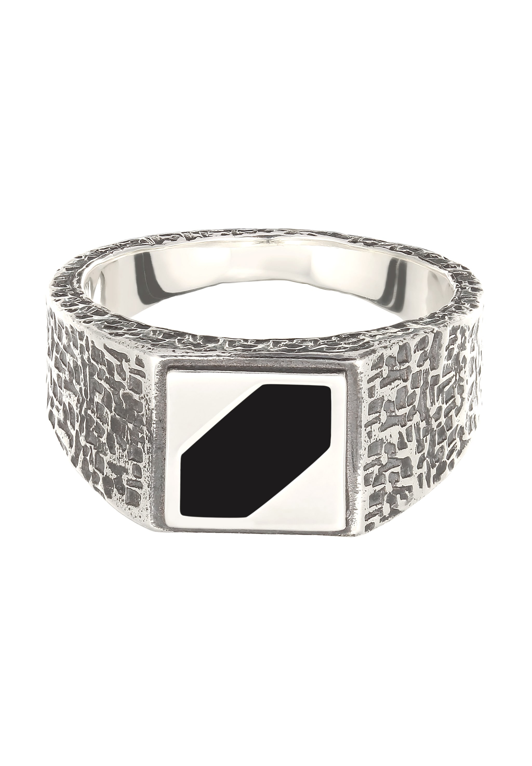 Kuzzoi Siegelring »Ring Siegelring Quadrat Strukturiert Emaille Schwarz 925 Sterling Silber«