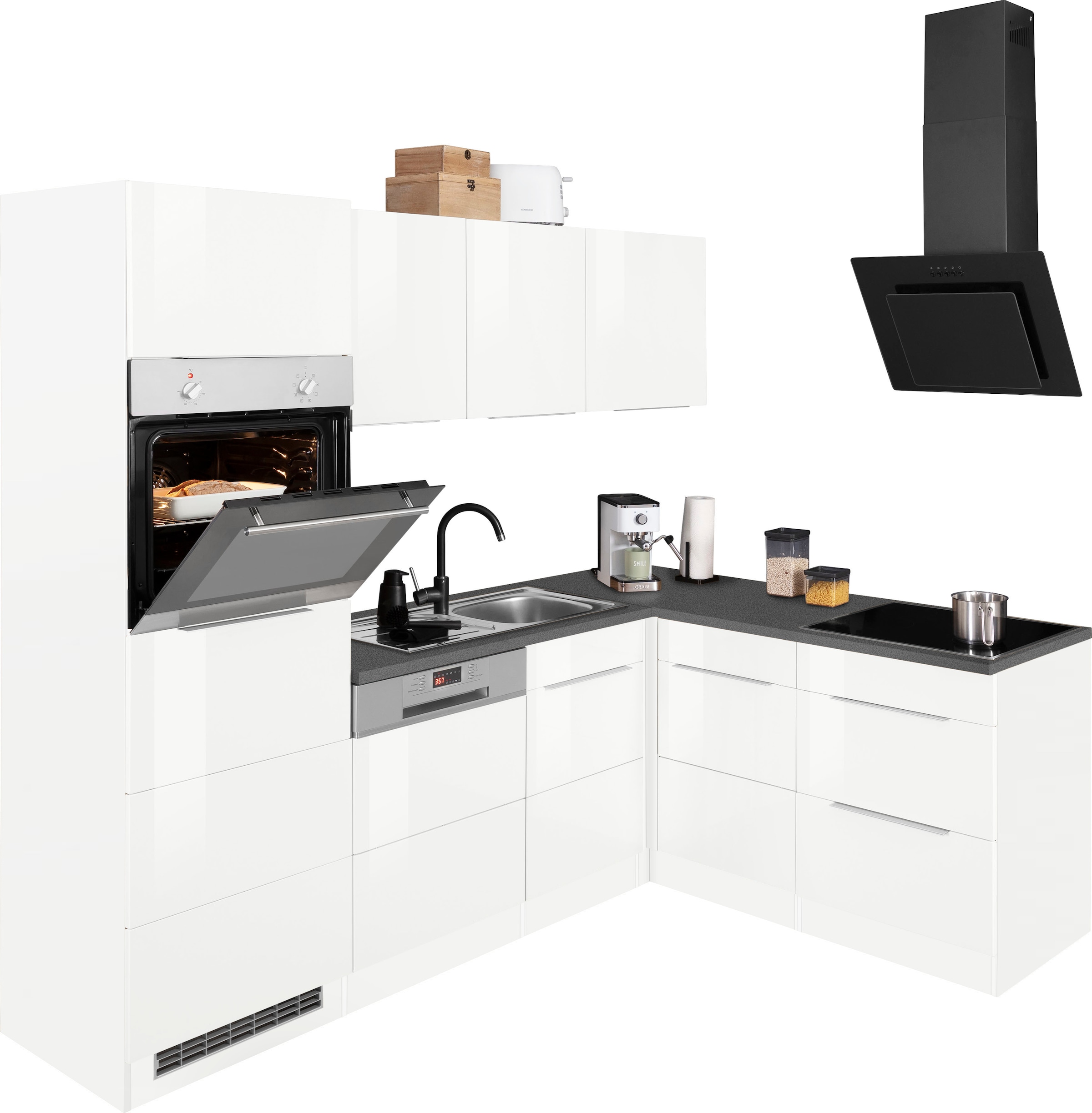 KOCHSTATION Winkelküche »KS-Brindisi Stellbreite 230/170 cm«, wahlweise mit E-Geräten und Induktion, mit MDF-Fronten