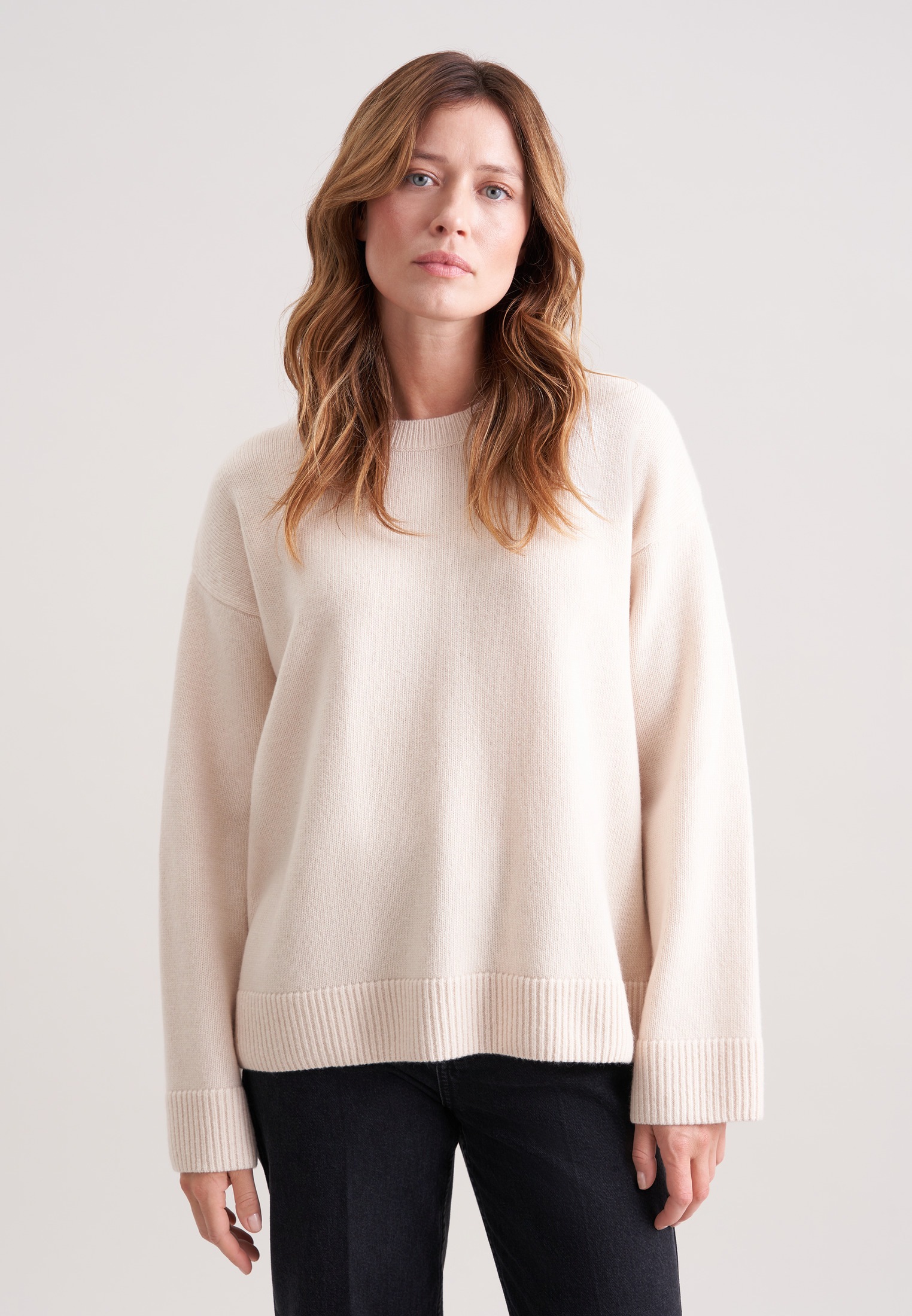 Strickpullover SEIDENSTICKER, Damen, Gr. L, natur, 80% Wolle, 15% Polyamid, 5% Kaschmir, relaxed fit, Rundhals, Pullover Strickpullover, Sweater