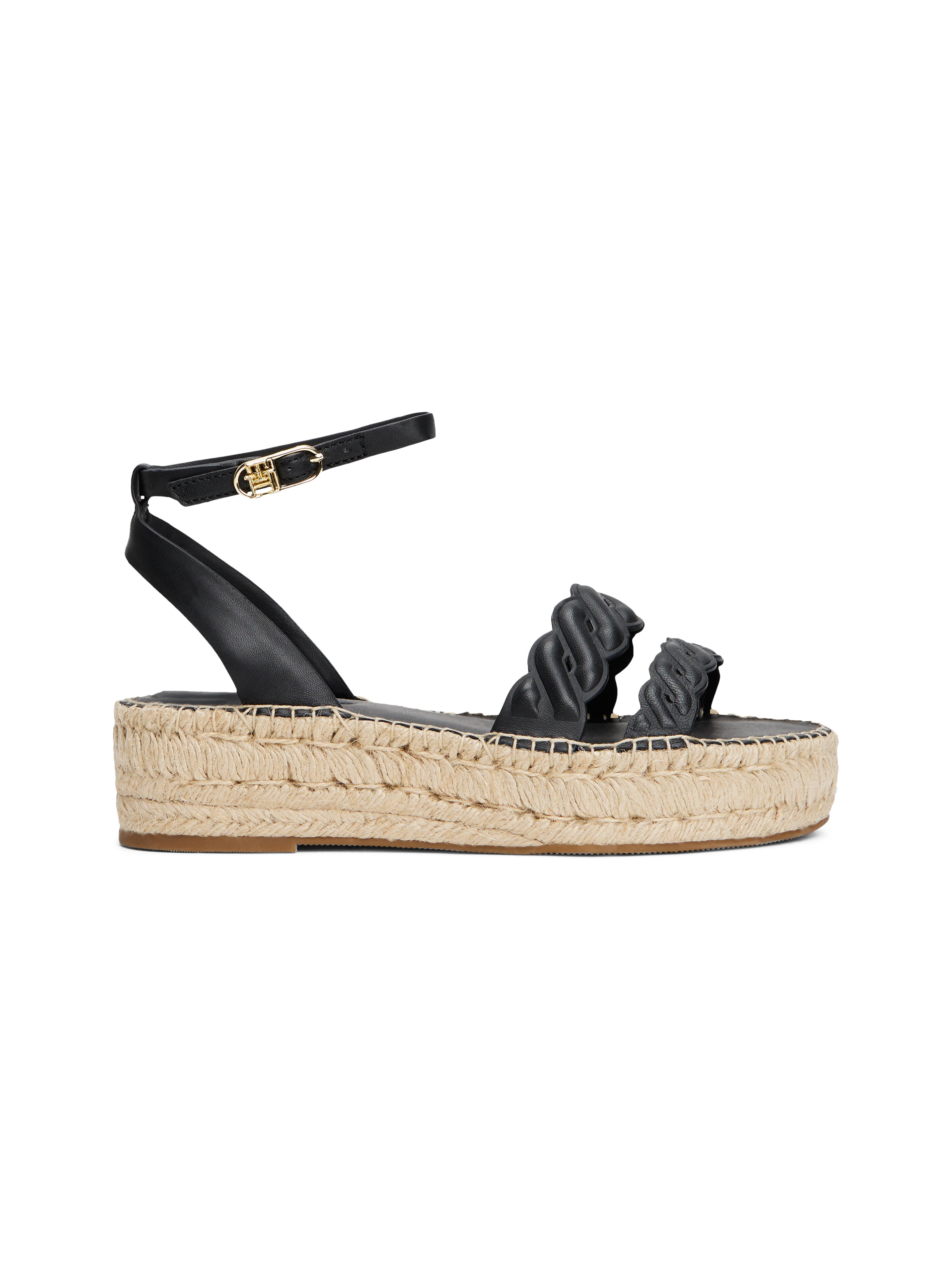 Tommy Hilfiger Keilsandalette »LEATHER ROPE REAL ESPAD SANDAL«, Plateau, Sommerschuh, Riemchensandale mit verstellbarer Schnalle