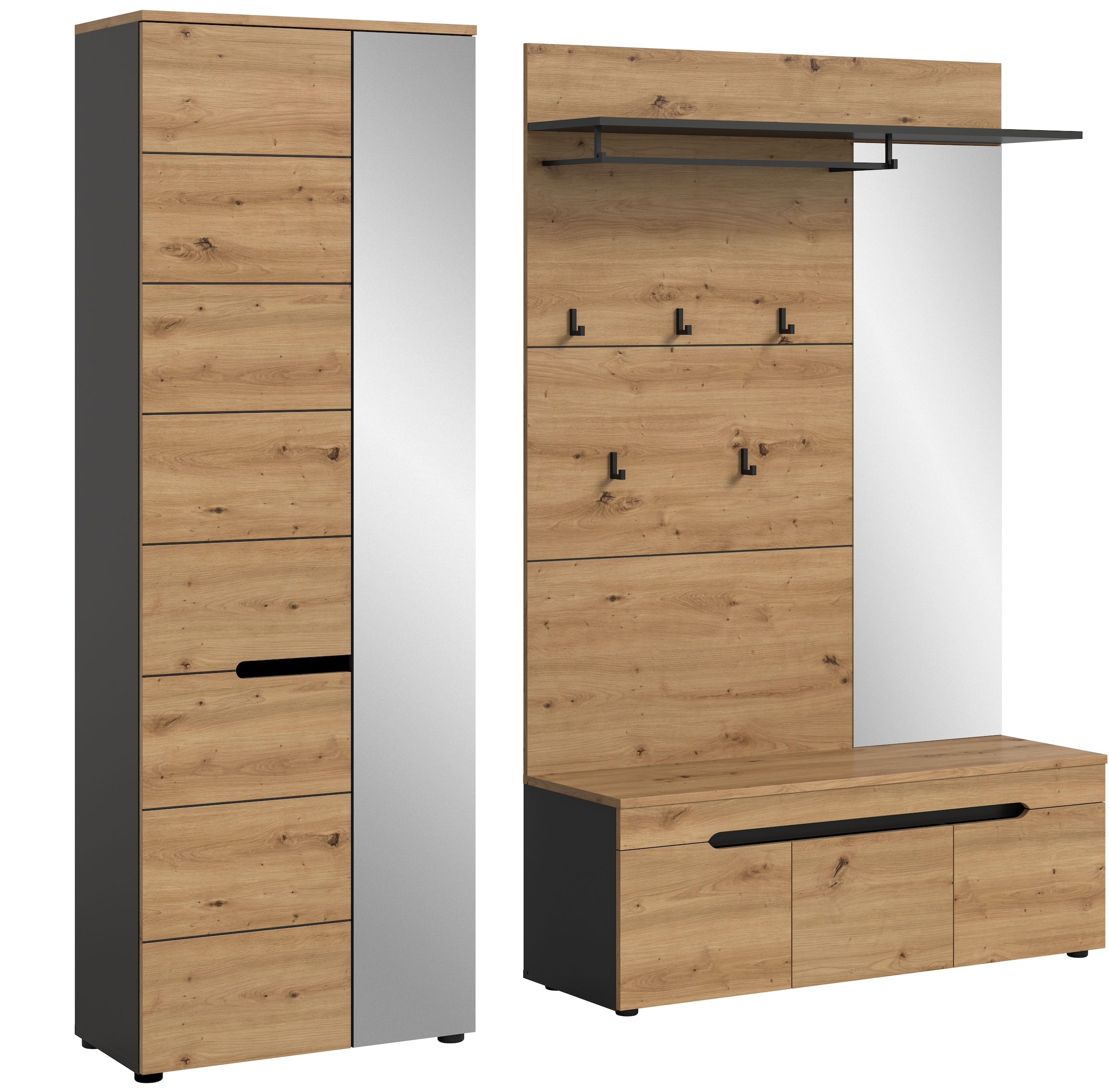 Home affaire Garderoben-Set »REHAT, TOPSELLER!, 3-teilig, Breite 200 cm, individuell stellbar« Set, best. aus: Garderobenschrank, Sitzbank & Garderobenpaneel, 3 Stk. tlg.