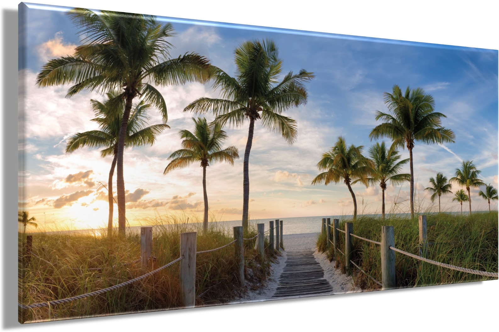 Bönninghoff Leinwandbild »Wandbild KARIBIK 50x100 cm – Leinwandbild Keilrahmen Deko modern« Meer | Palmen | Strand 1 Stk. tlg. auf Keilrahmen gespannt