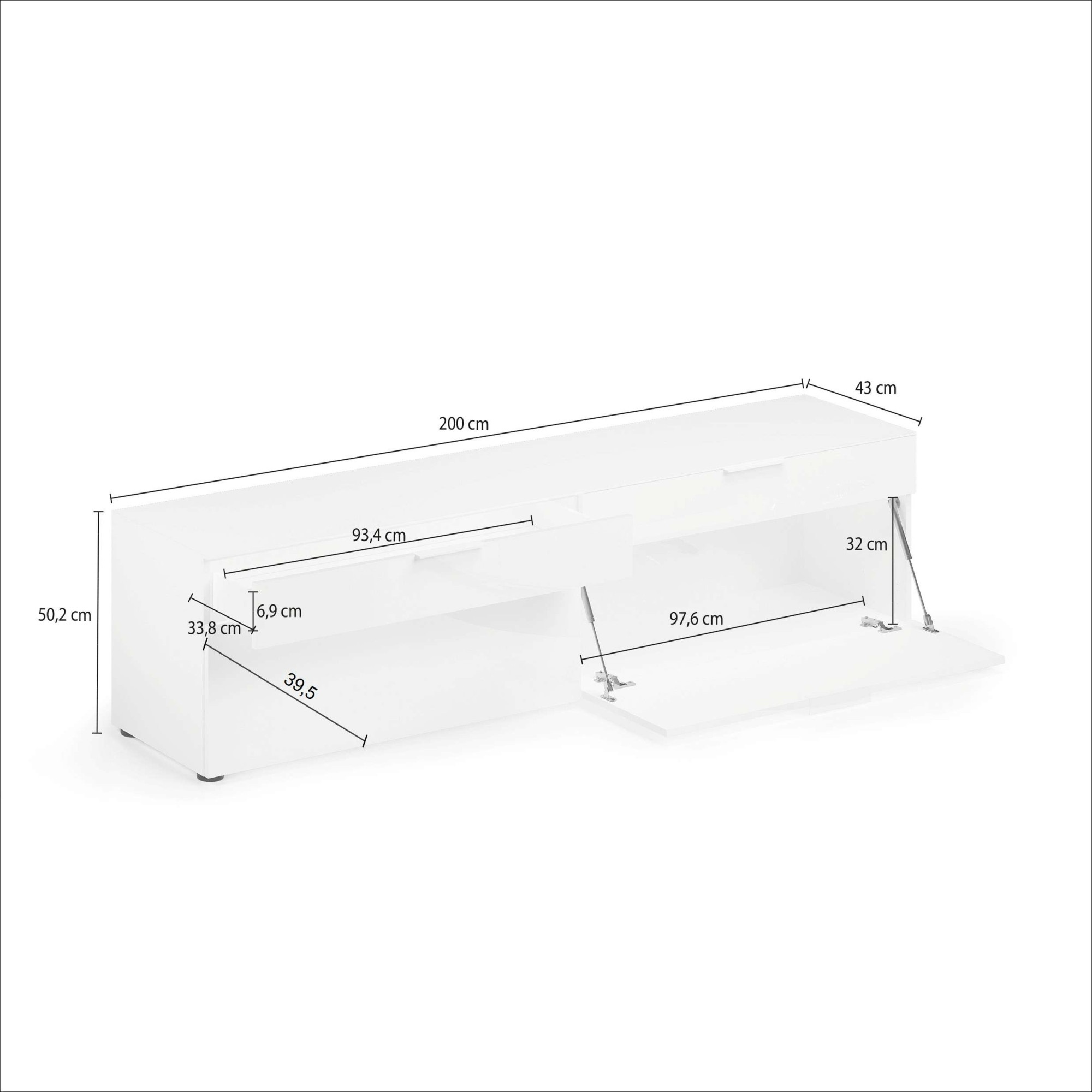 Home affaire Lowboard »ASSO, Lowboard, Anrichte, Kommode, Schrank, Hochglanz lackiert« 1 Stk. tlg. Breite 200 cm, Soft-Close Einzug, 2 Schubladen, 2 Klappen, Metallgriff