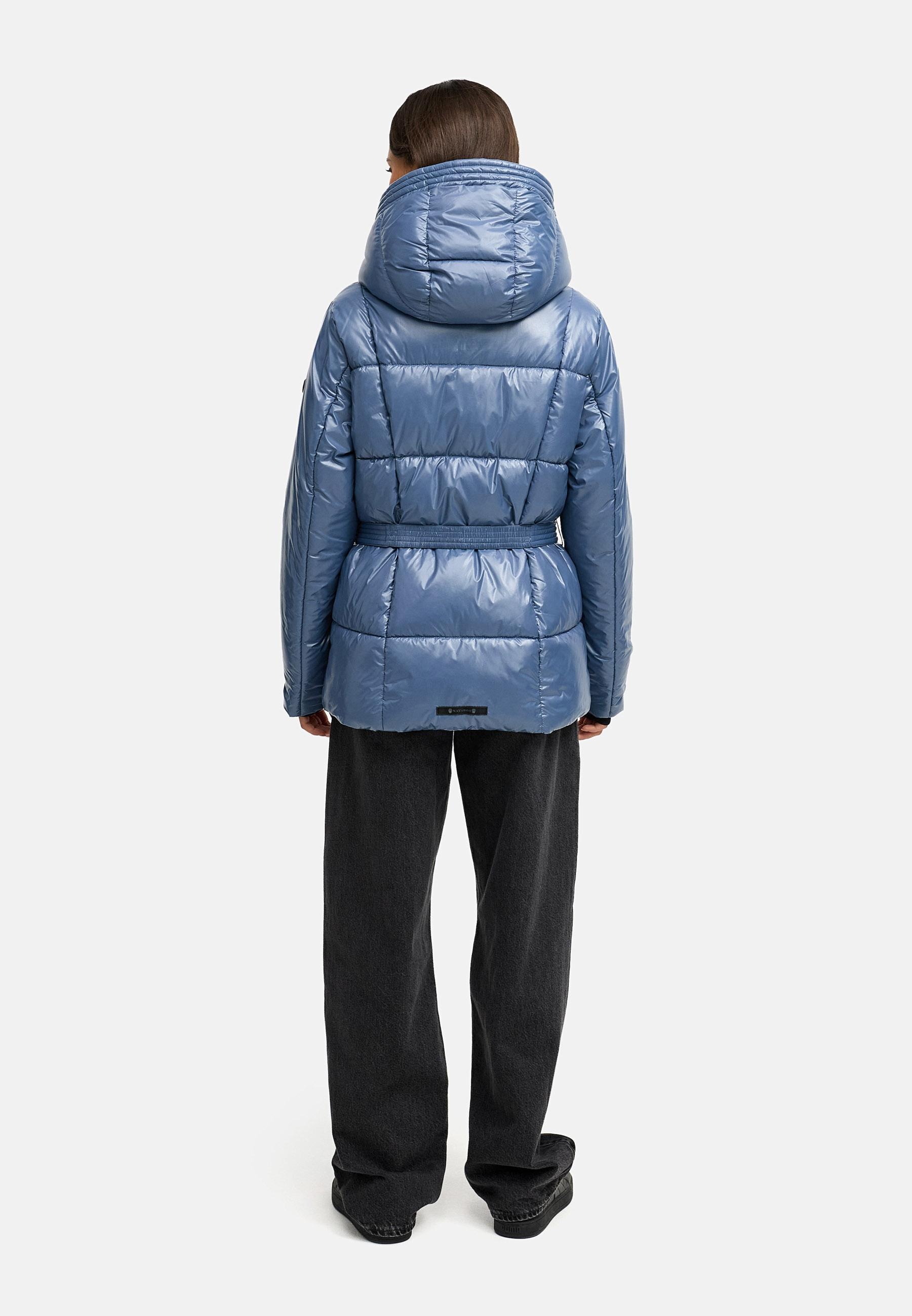 Navahoo Steppjacke »Eisglanz 14« mit Kapuze Glänzende Damen Winterjacke mit Taillengürtel