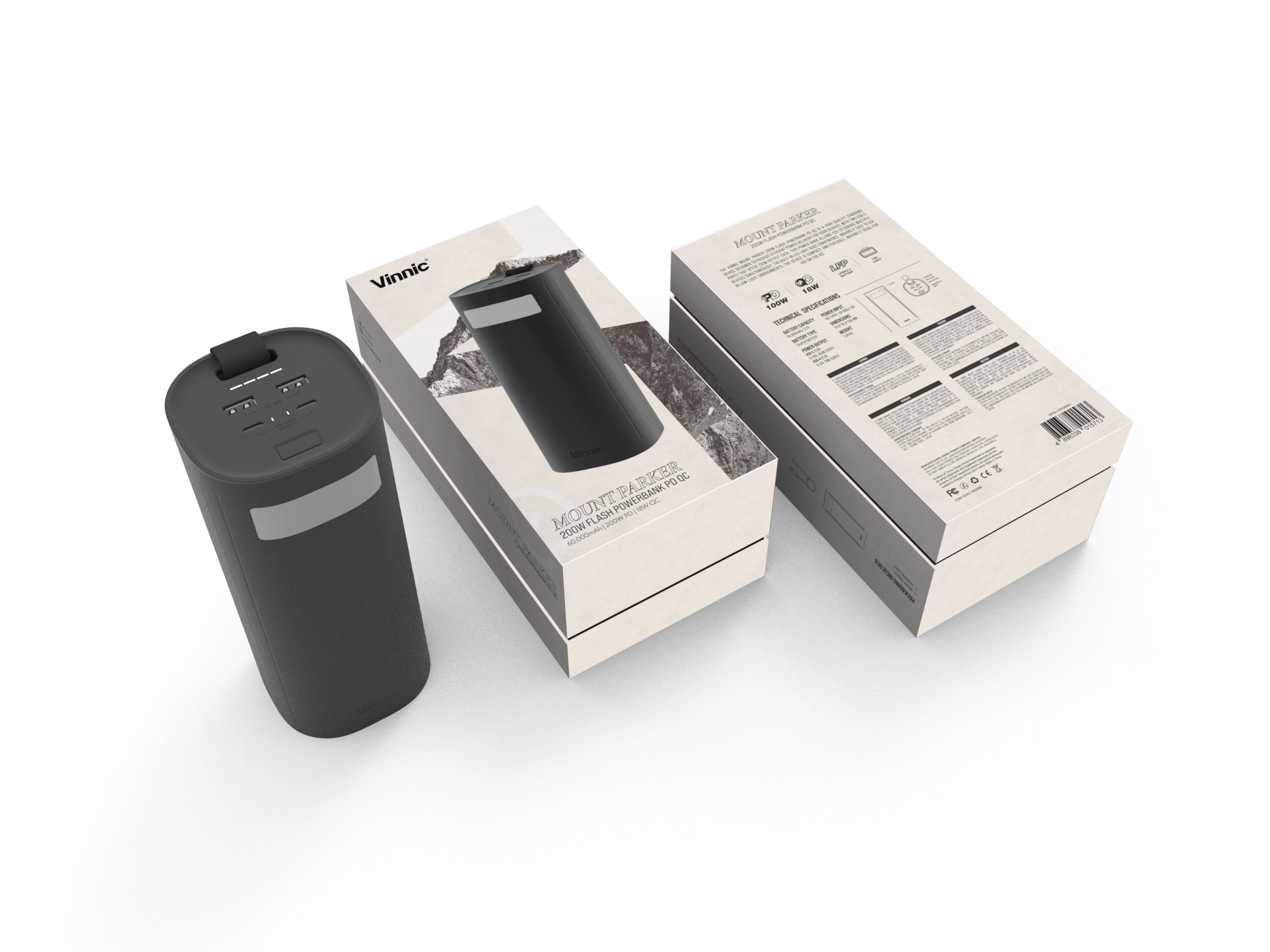 Vinnic Powerbank »MOUNT PARKER Powerbank 60.000mAh 100W PD x2«, Vinnic MOUNT PARKER Powerbank 60.000mAh 100W PD x2,black