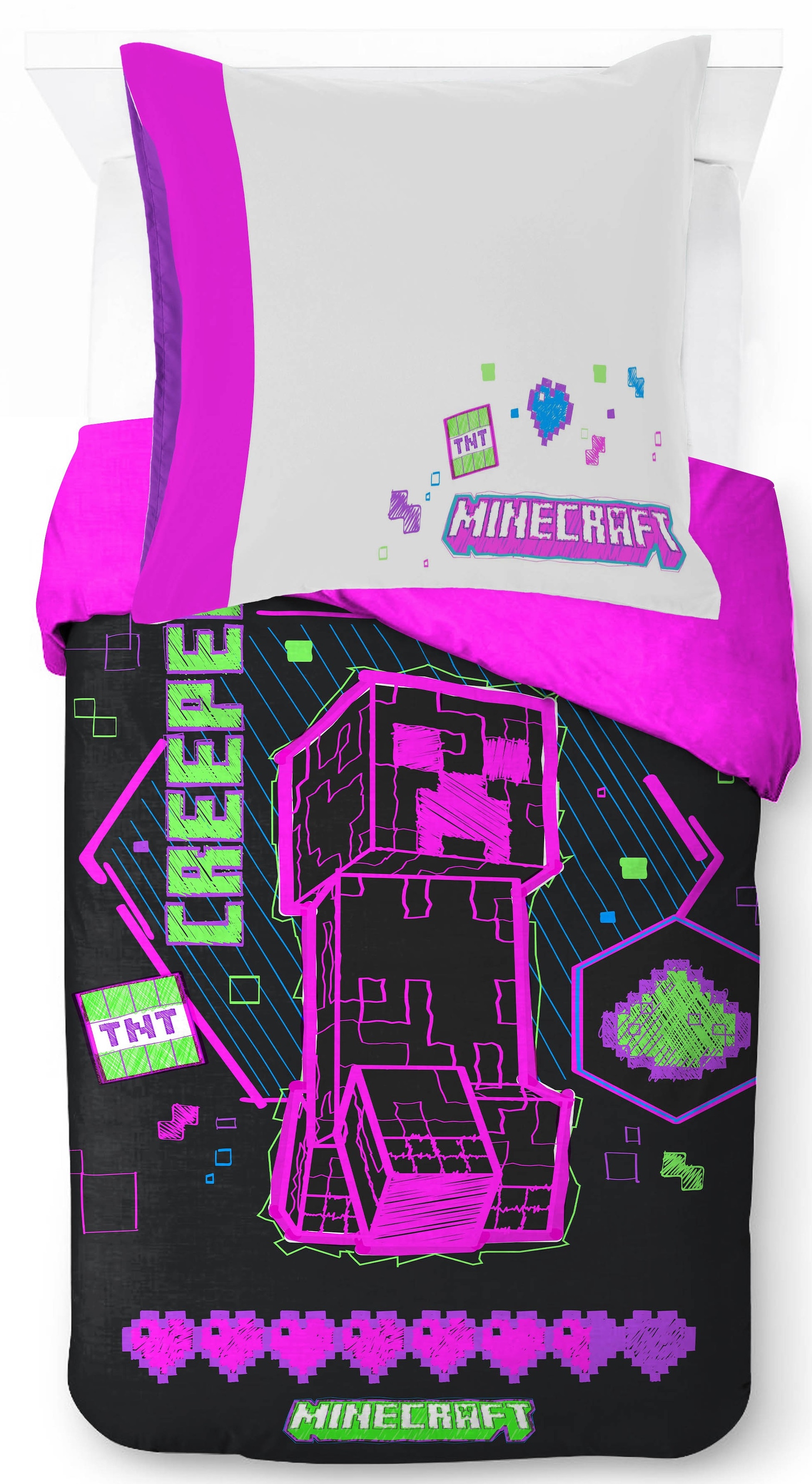 Minecraft Kinderbettwäsche "Minecraft Cyber Neon" 2 100% Baumwolle