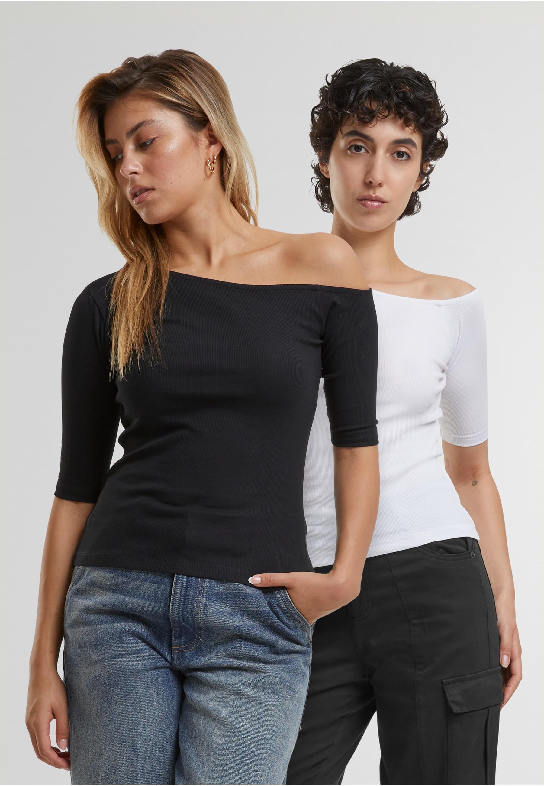 URBAN CLASSICS T-Shirt »Urban Classics Ladies Organic Asymmetric Rib Tee 2-Pack«, (1 tlg.)