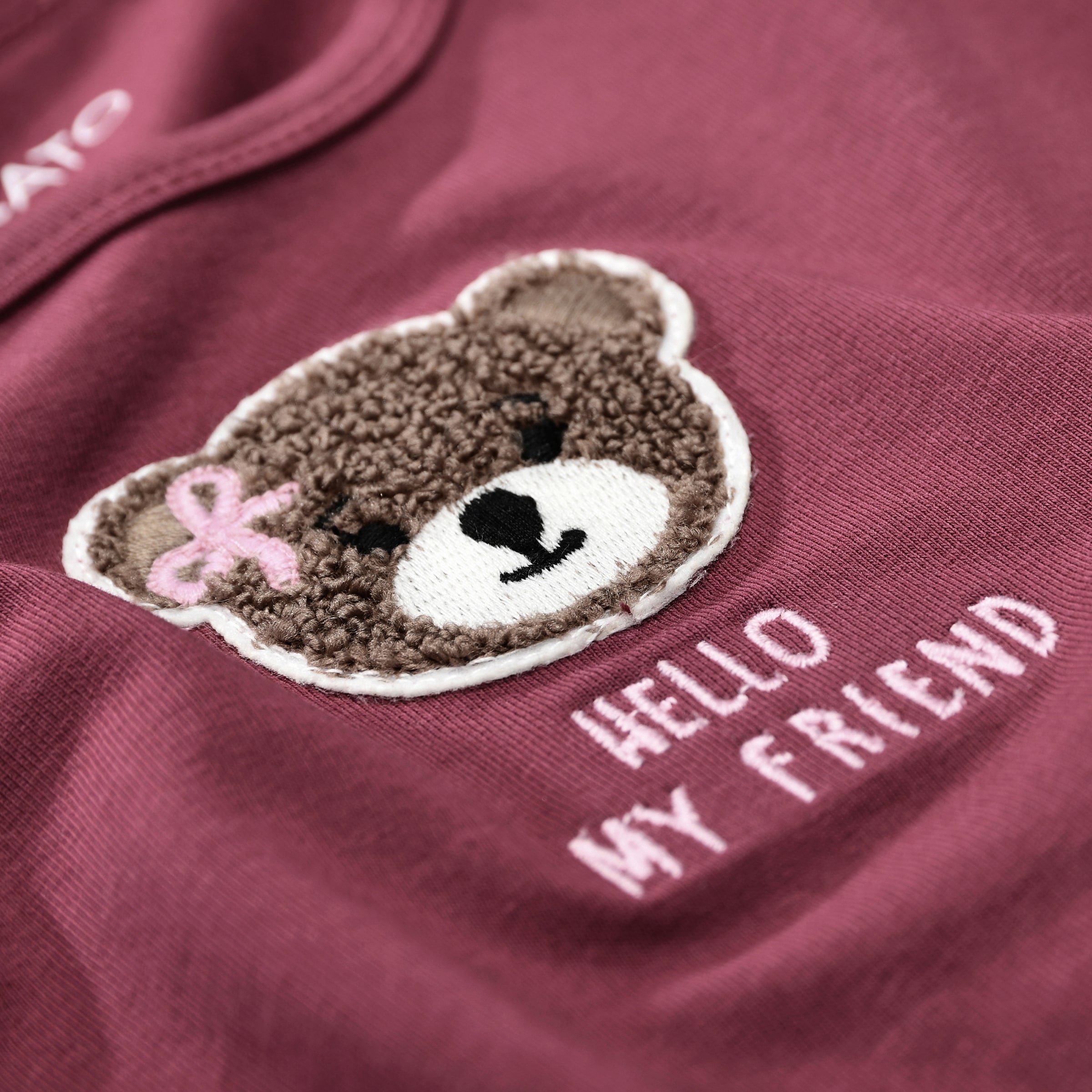STACCATO Langarmshirt 2 2er Pack / gestreift-unifarben / Bärchen-Aufnäher / für Girls