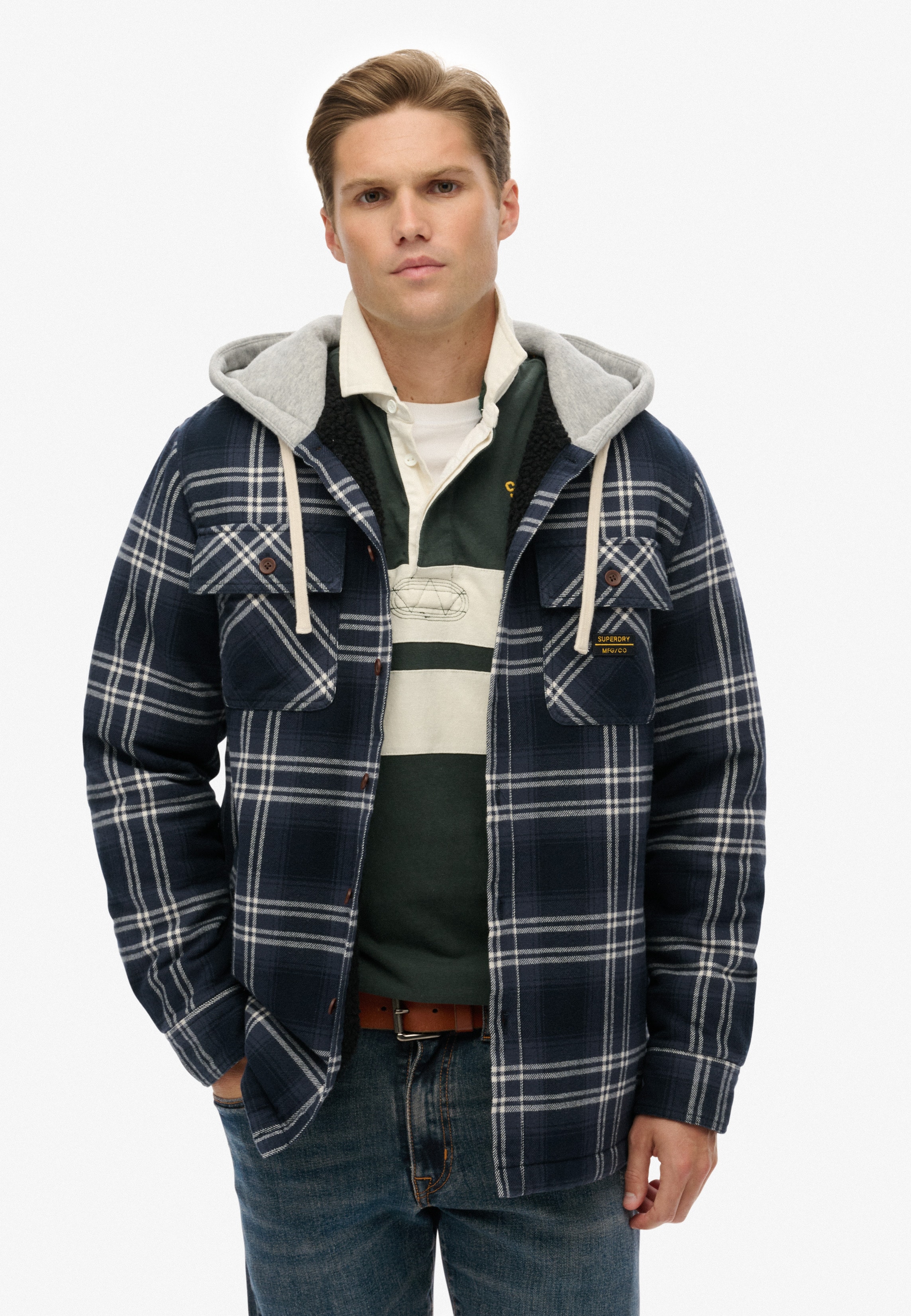Superdry Langarmhemd "SURPLUS HOODED CHECK SHIRT" mit lockerer Passform, aus Baumwolle, pflegeleicht, karierte Optik