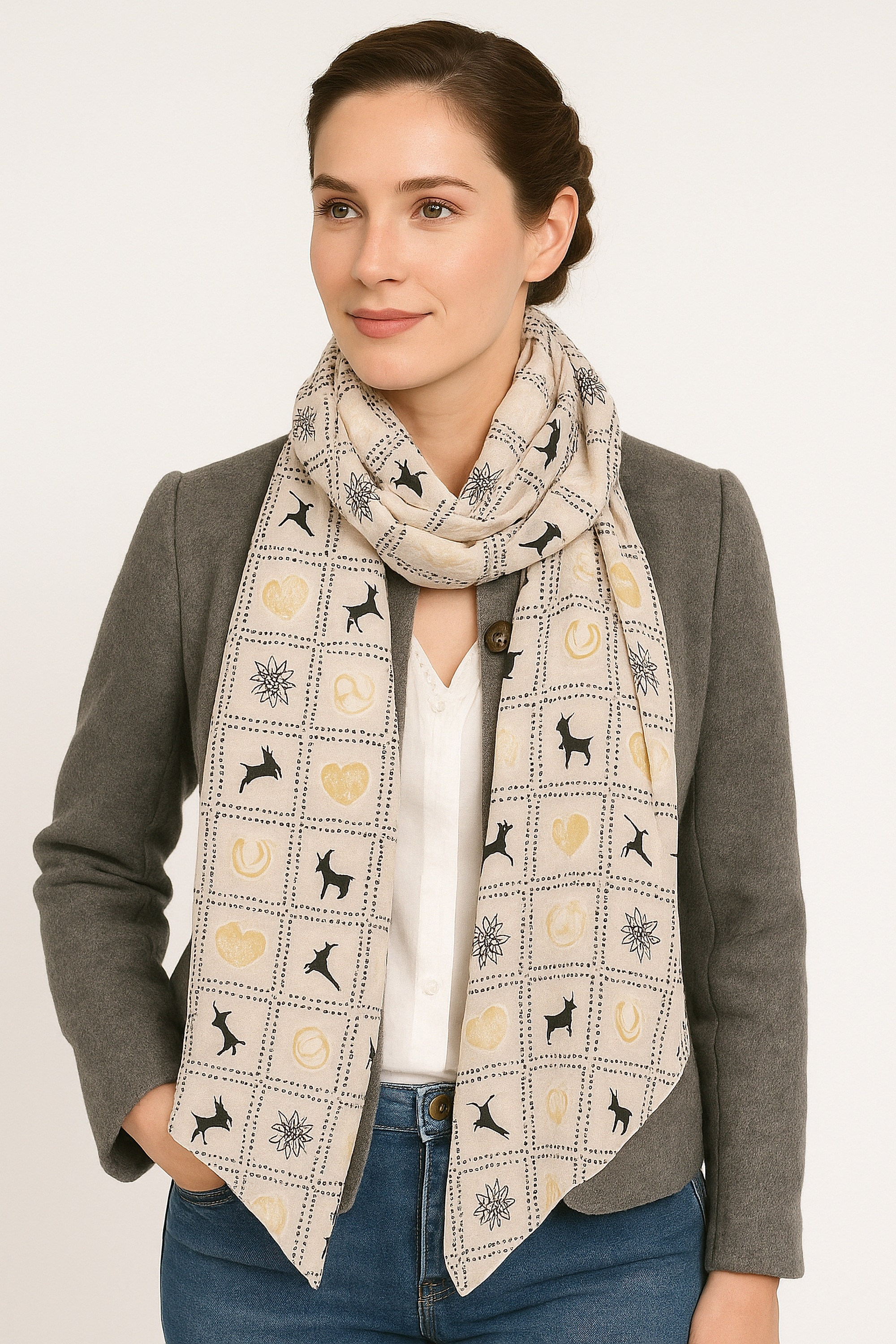 Allgäu Rebell Schal »Trachteneleganz« 1 Stk. mit Edelweiß, Brezen, Hirsch