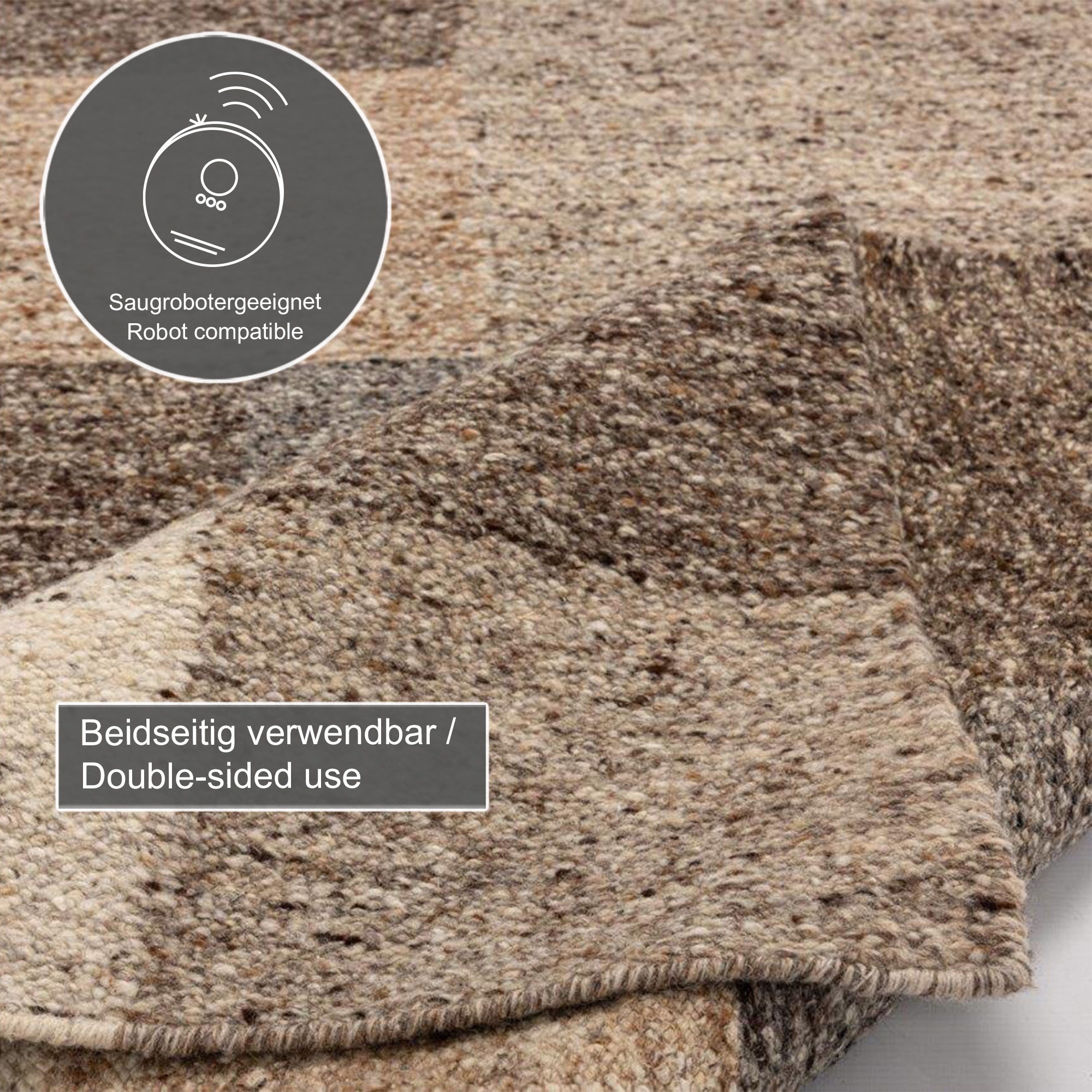 Wollteppich THEKO "Ehrwald TK-156", beige, B:90cm H:12mm L:160cm, Schurwolle, Teppiche, Wendeteppich, besonders flach, reine Wolle, handgewebt, warme Farben 3