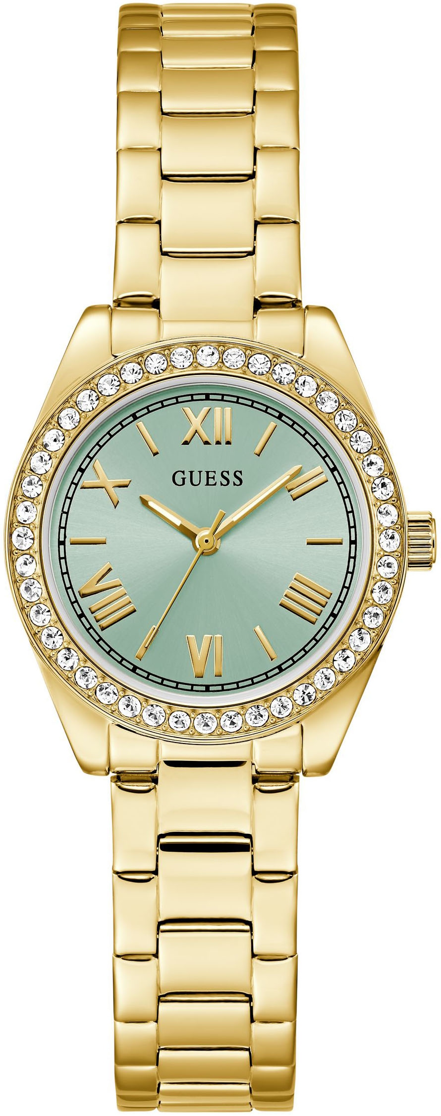 Guess Quarzuhr »MINI LUNA GLITZ«, Armbanduhr, Damenuhr, Edelstahlarmband