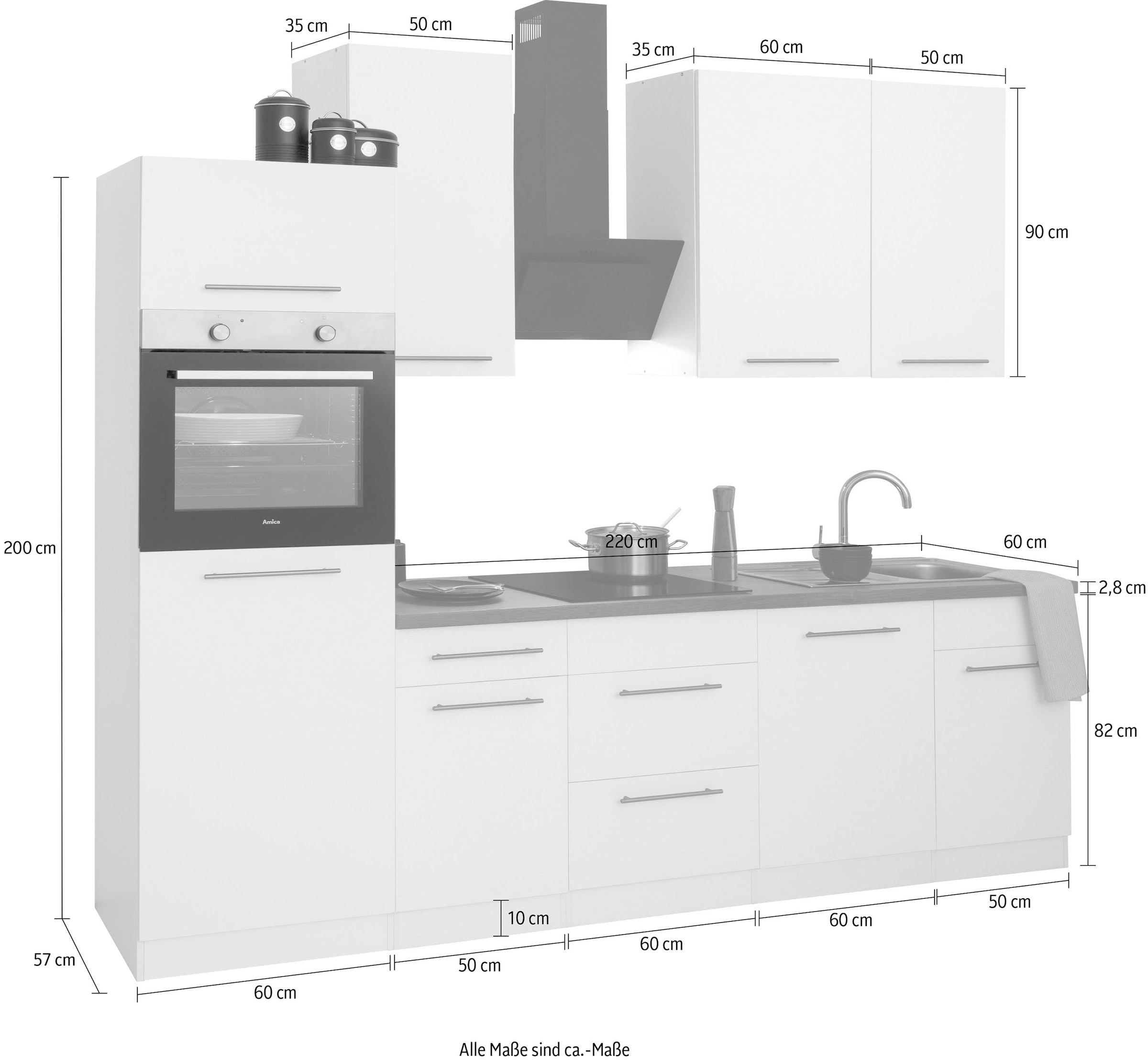 wiho Küchen Küchenzeile »Unna«, ohne E-Geräte, Breite 280 cm