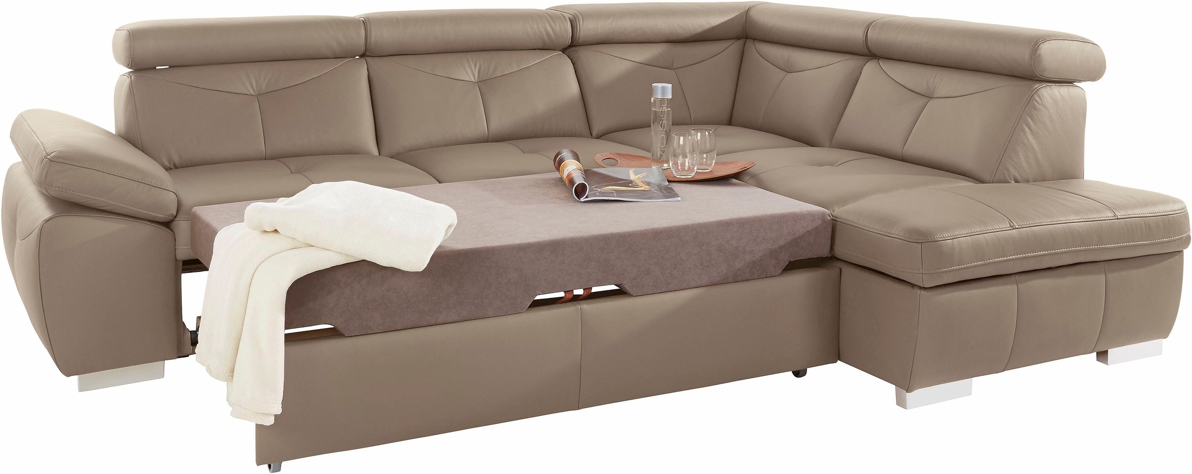 exxpo - sofa fashion Ecksofa »Spring, super bequem und komfortabel mit Armteil- und Kopfteilfunktion«, wahlweise mit Bettfunktion und Bettkasten, L-Form