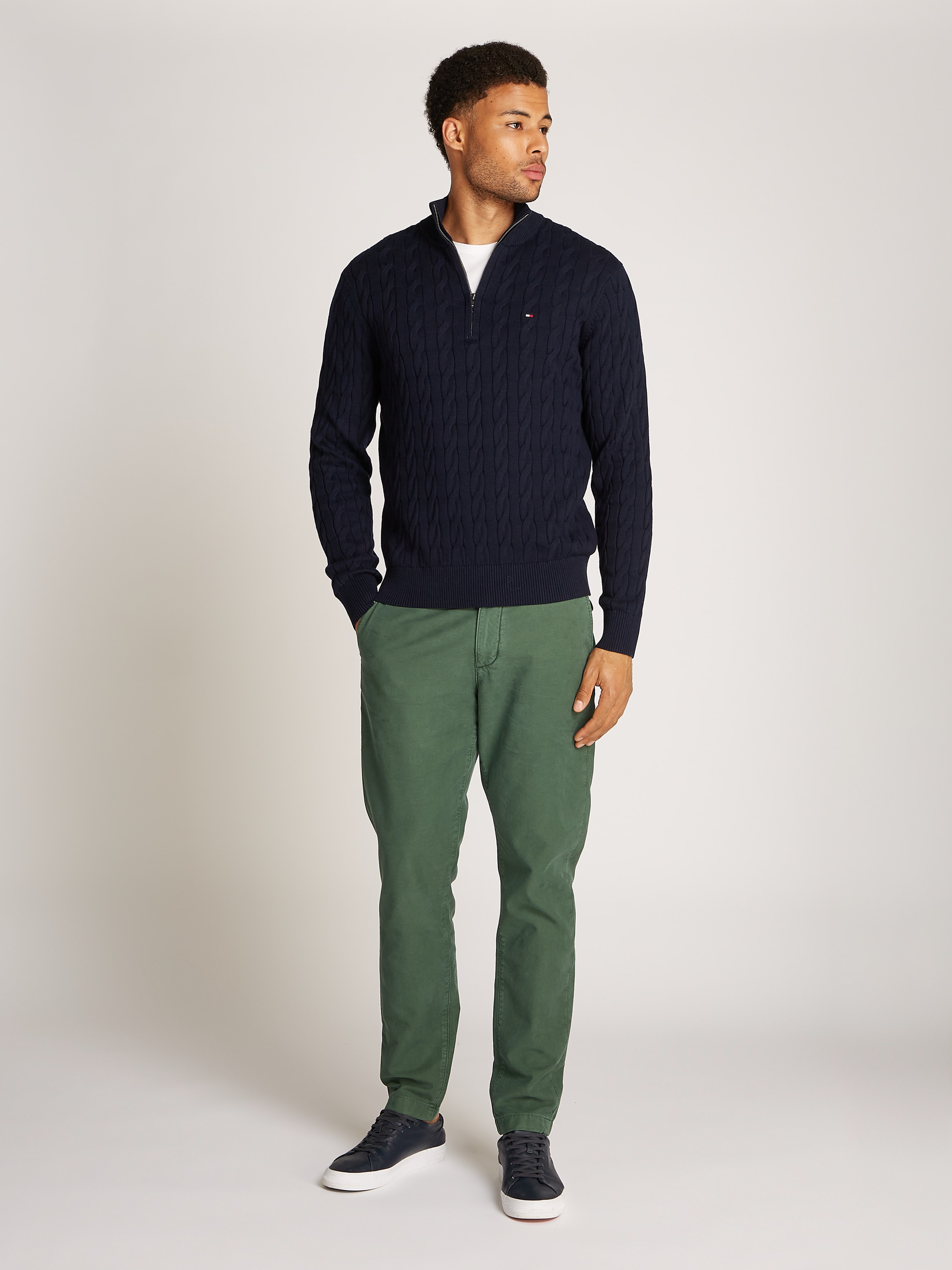 Tommy Hilfiger Strickpullover »CLASSIC COTTON CABLE ZIP MOCK«, mit modischem Zopfmuster