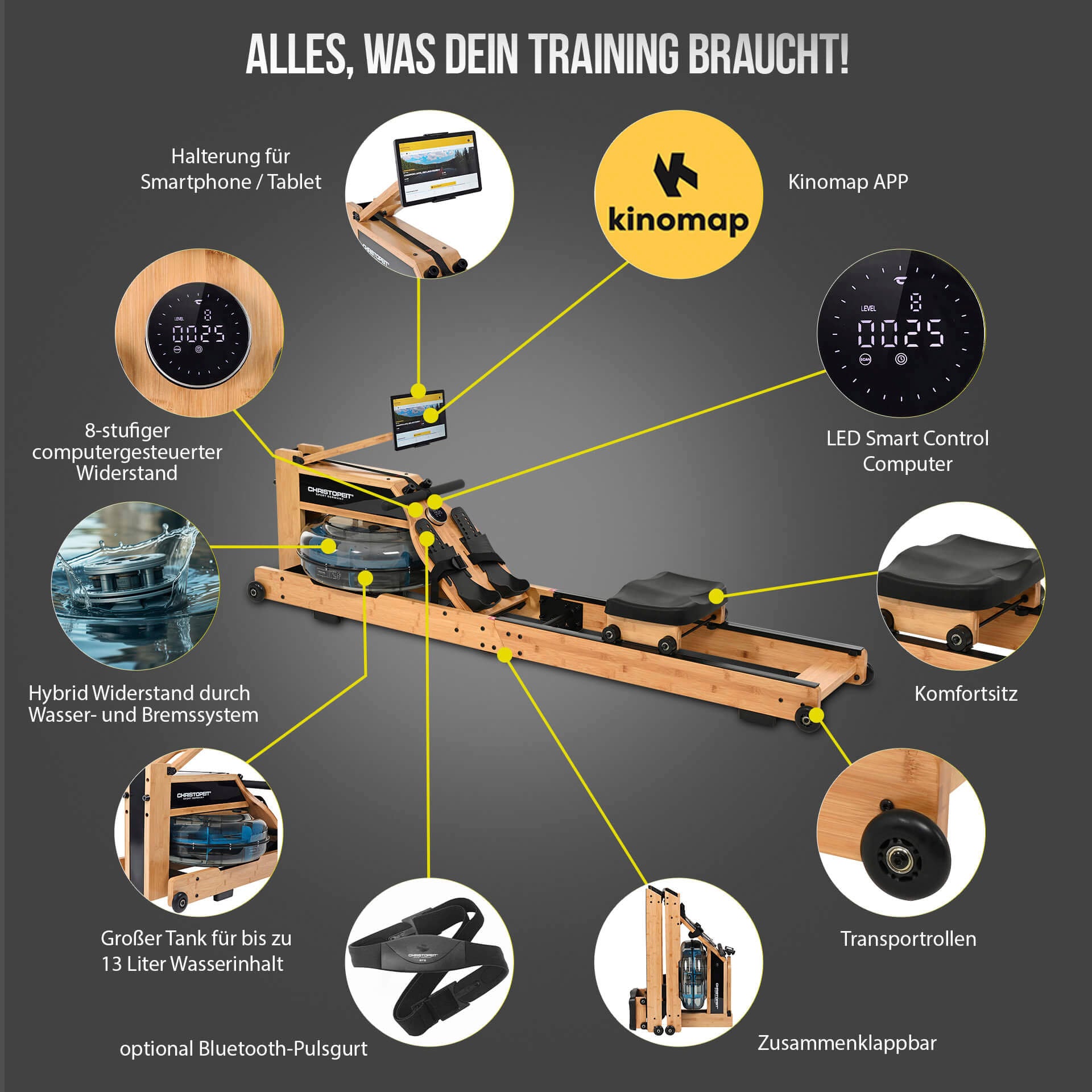 Christopeit Sport® Rudergerät »Wasserrudergerät Colorado« Rudermaschine, klappbar