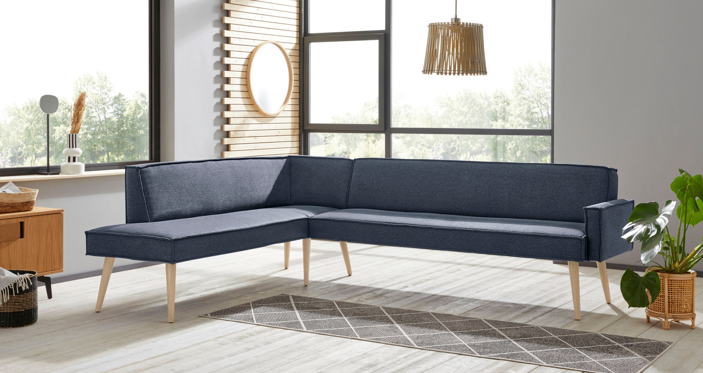 exxpo - sofa fashion Eckbank "Lungo, moderne Kedernaht, bequem und elegant, hoher Holzfuß", hochwertige Detailverarbeitu