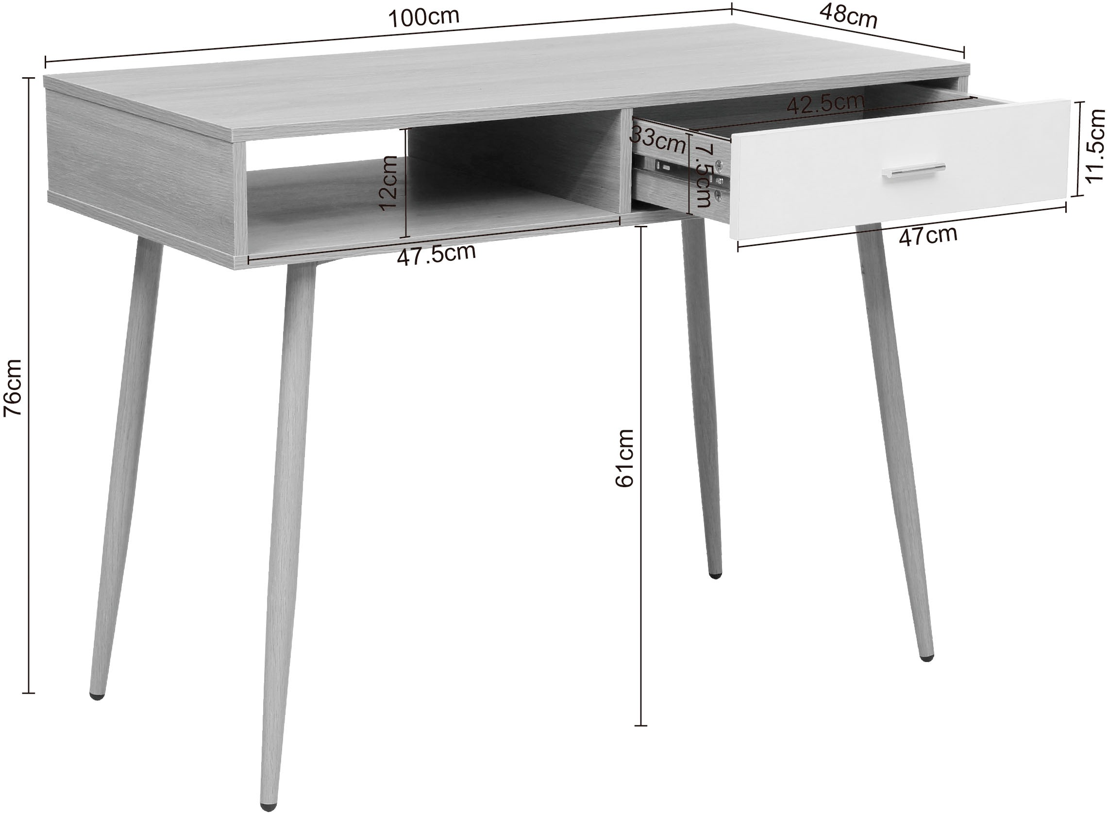 INOSIGN Schreibtisch »Tuuri«, im Scandi-Look, 1 Schublade mit Metallgriff, ABS-Kanten, Breite 100 cm