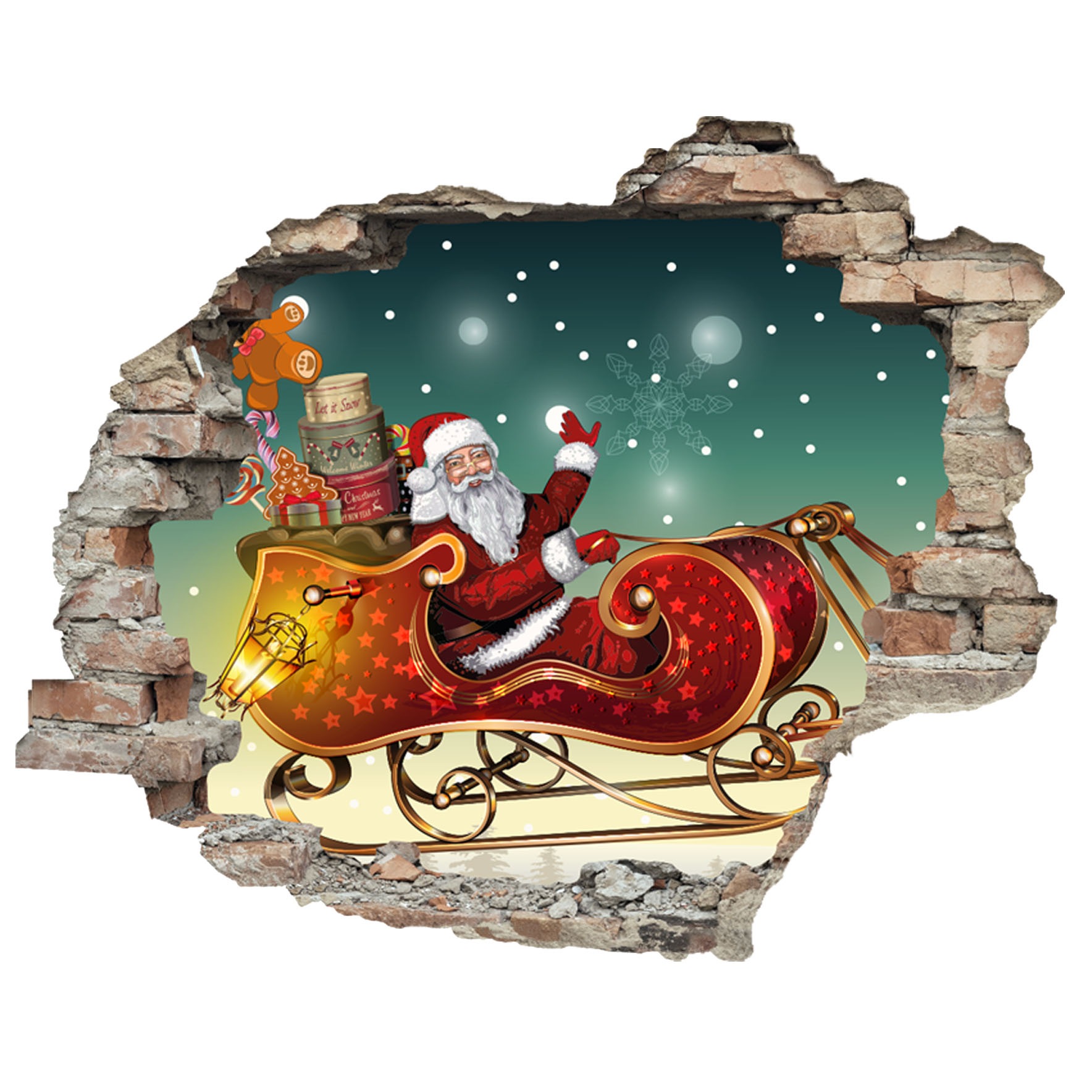 queence 3D-Wandtattoo »Weihnachtmann mit Geschenken im Schlitten«, (1 St.), selbstklebender Wandsticker Weihnachten
