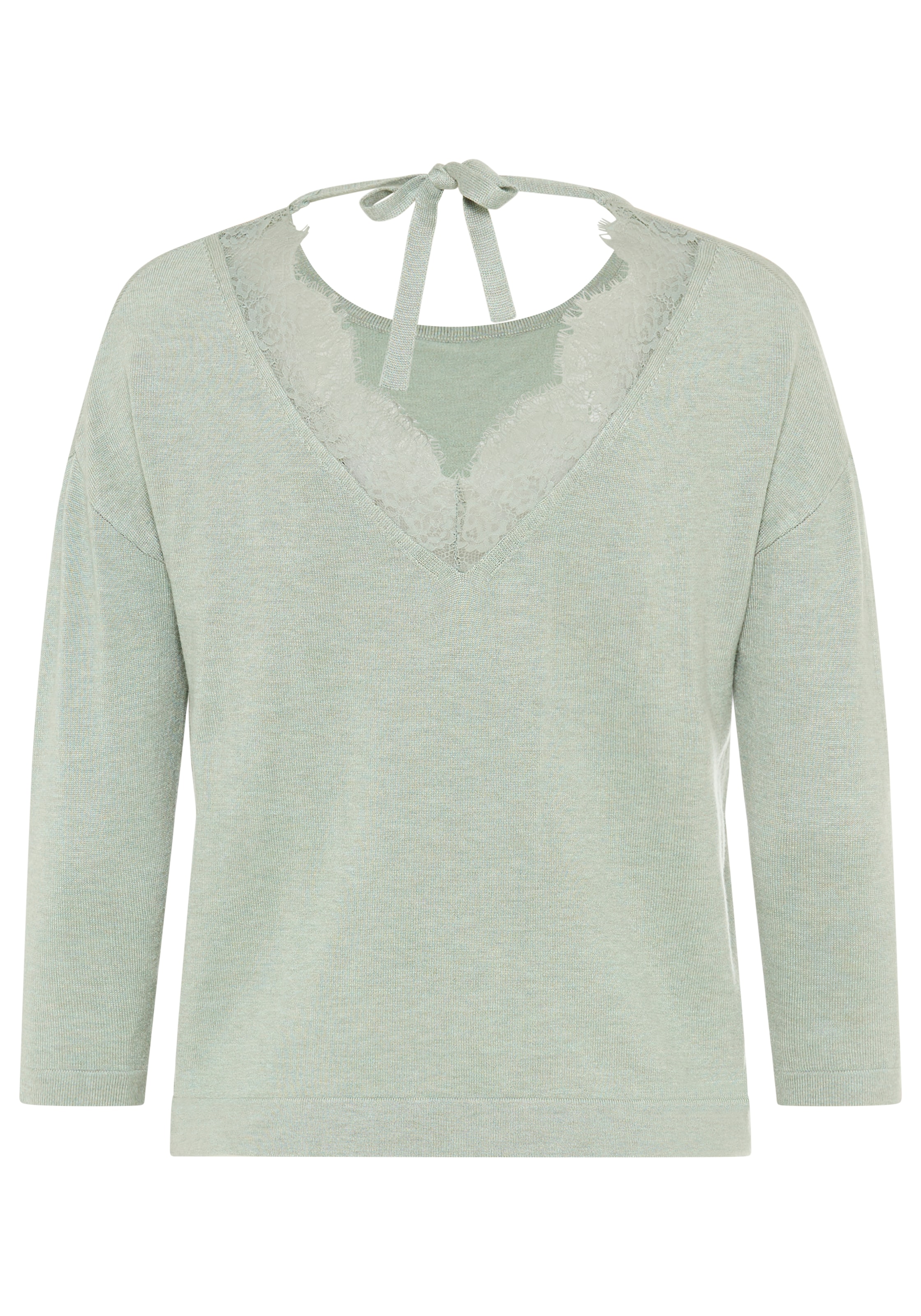 Laura Scott 3/4 Arm-Pullover aus Viskosemischung mit femininem Spitzeneinsatz und Schleifendetail