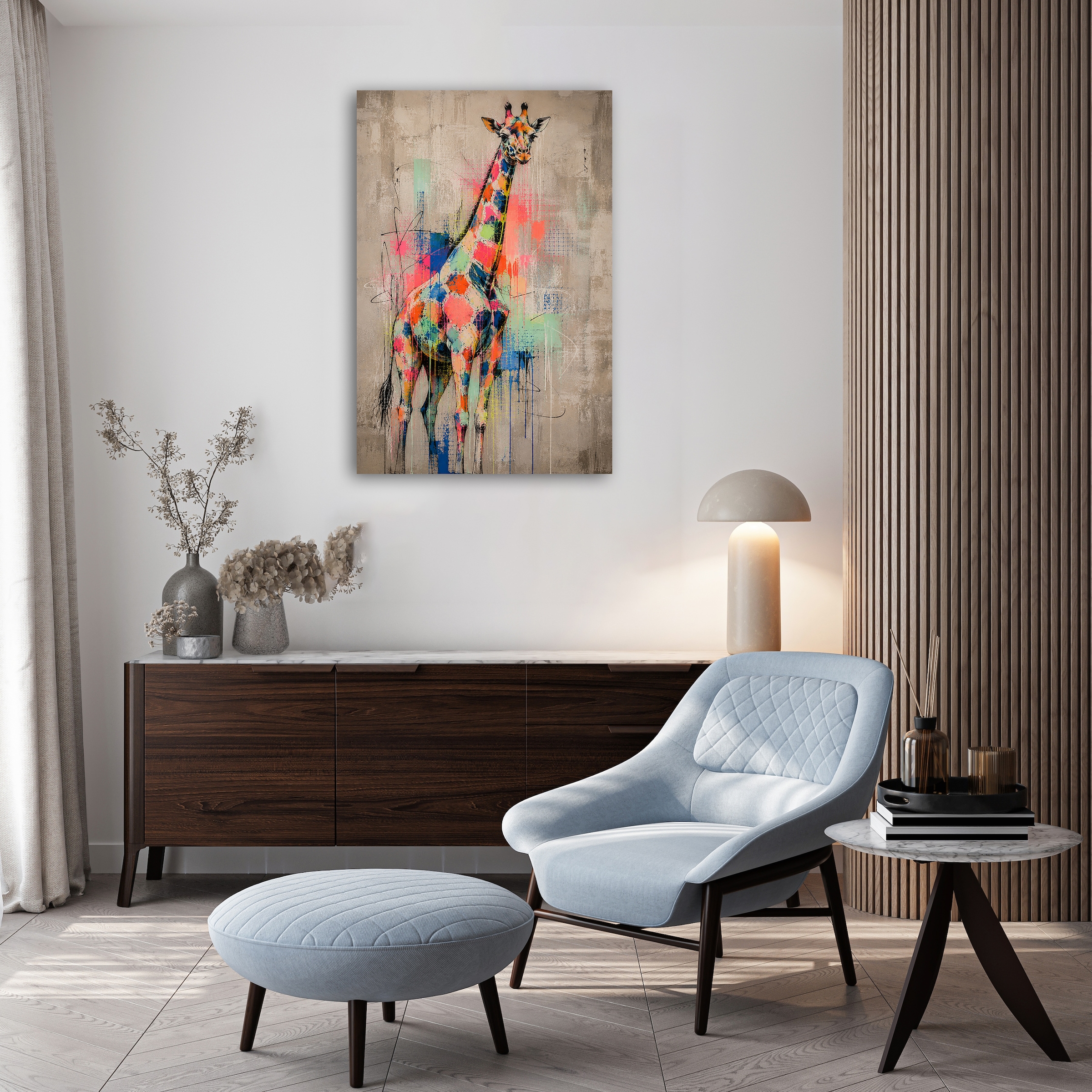 queence Acrylglasbild »Urban Art Bunte Giraffe« Abstrakt | Giraffe | Tiere 1 Stk. tlg. Wandbild Wohnzimmerdeko buntes Tiermotiv Abstrakte Kunst