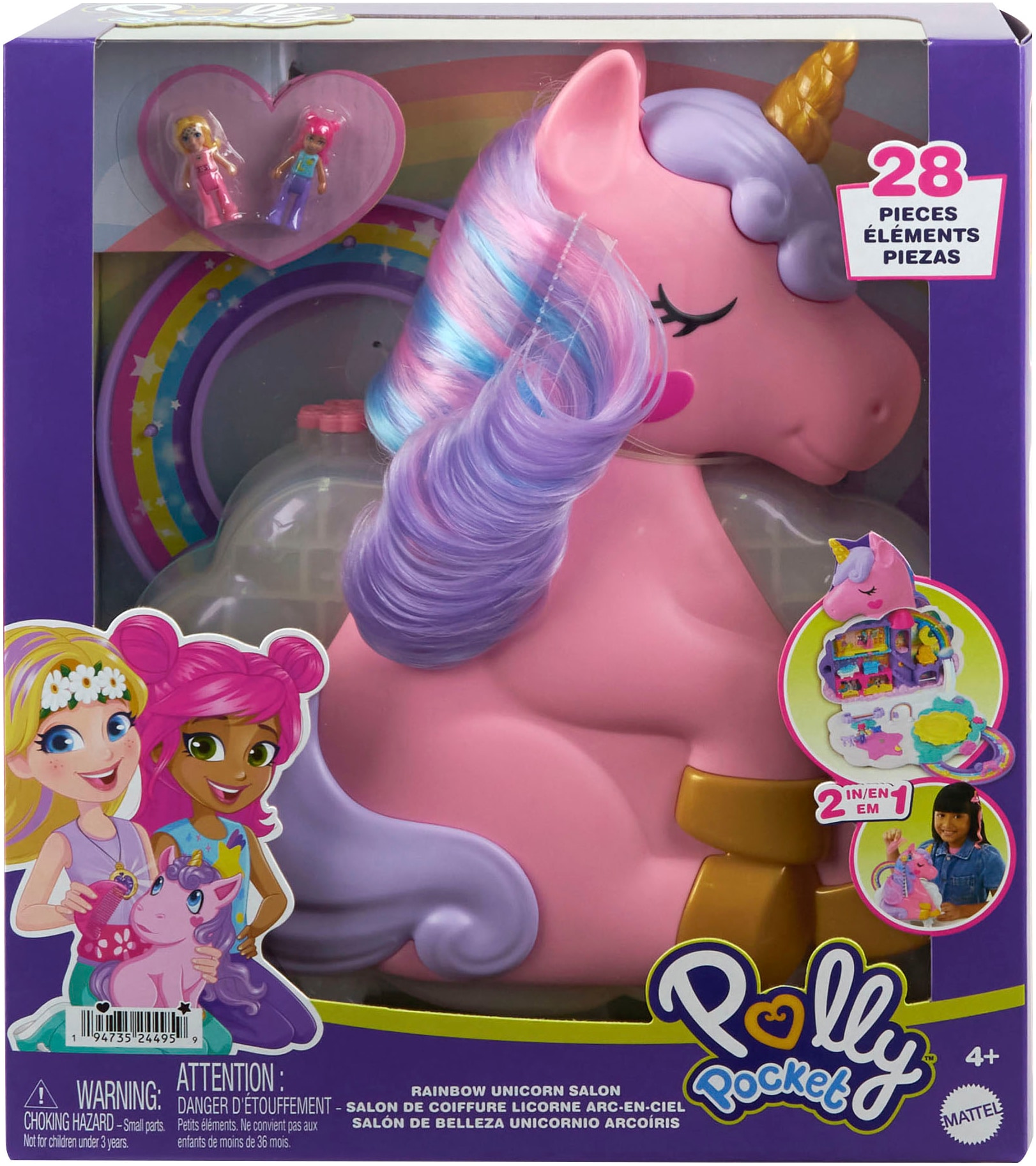 Polly Pocket Spielwelt »Regenbogen-Einhorn-Salon«, (25 tlg.), inklusive 2 Puppen