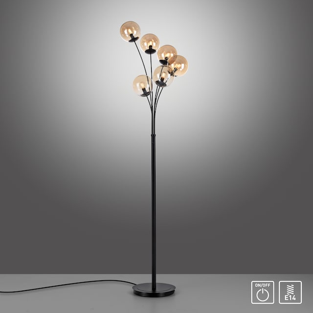 andas Stehlampe »Nymölla«, 6 flammig-flammig, mit großen amberfarbigen  Glaskörpern, schwarz lackiert Oberfläche | BAUR