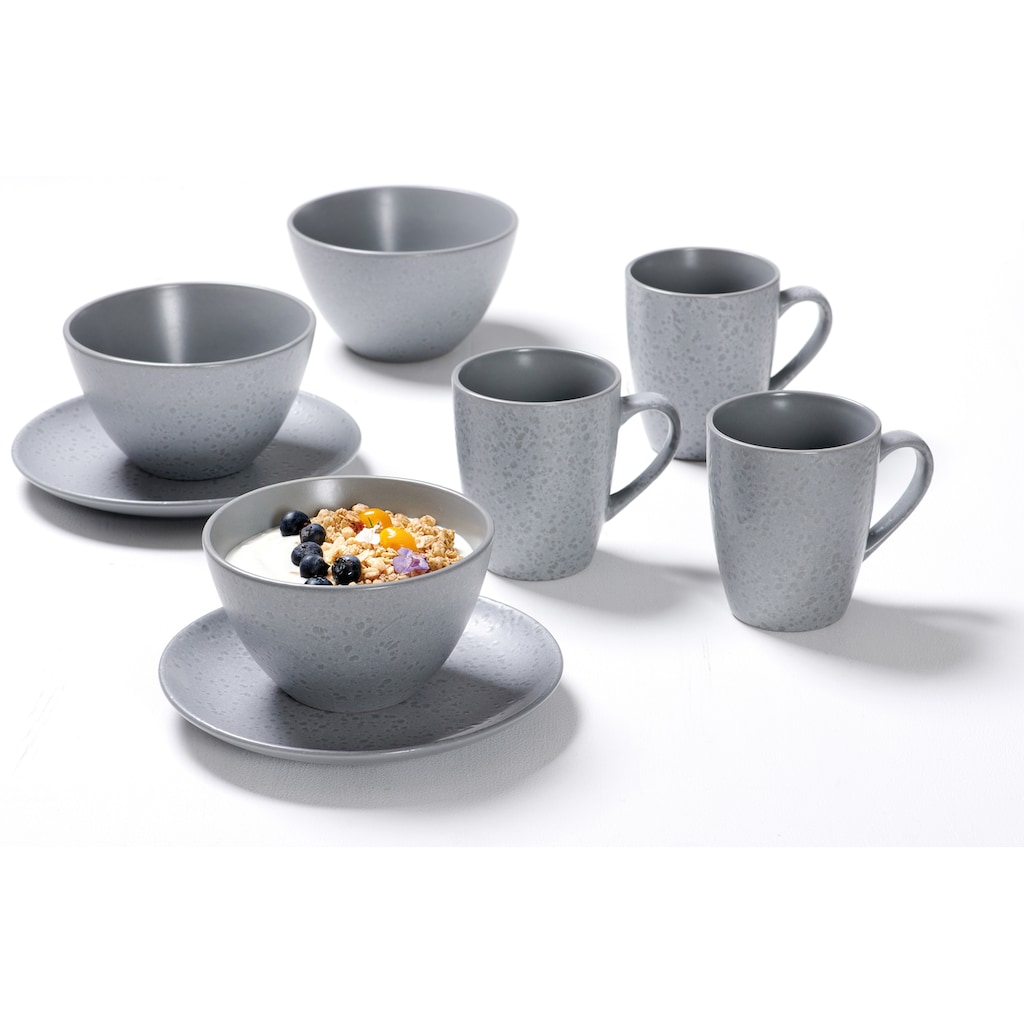 Ritzenhoff & Breker Frühstücks-Geschirrset »Service, Kitwe (Teller, Schale, Kaffeebecher)«, (Set, 12 tlg., 4 Kaffeebecher (370 ml), 4 Schalen, 4 Frühstücksteller)