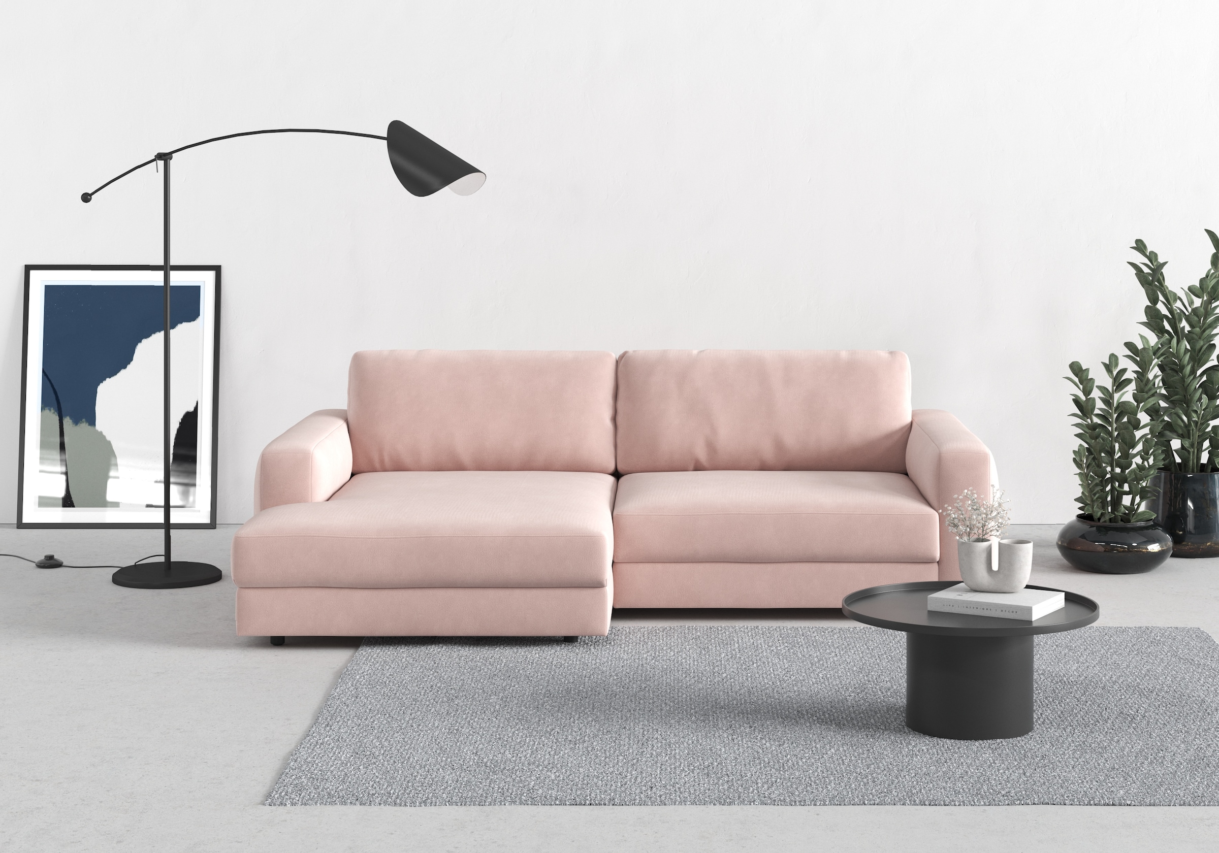 TRENDMANUFAKTUR Ecksofa "Bourbon, Mega Designsofa mit tollem Sitzkomfort, Breite 250cm, L-Form" extra tiefe Sitzfläche, wahlweise mit Sitztiefenverstellung
