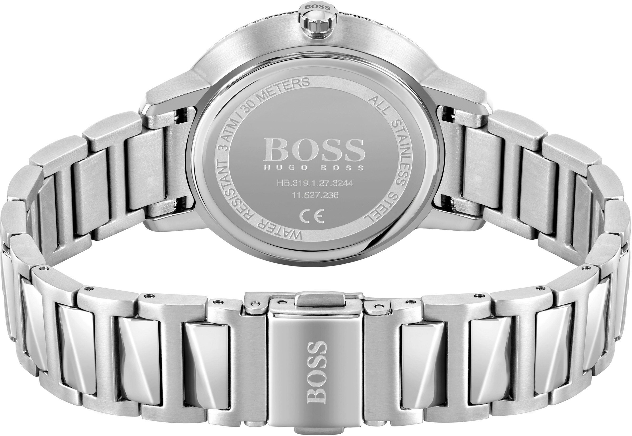 BOSS Quarzuhr »SIGNATURE, 1502539«, Damenuhr, Armbanduhr, Glaskristalle