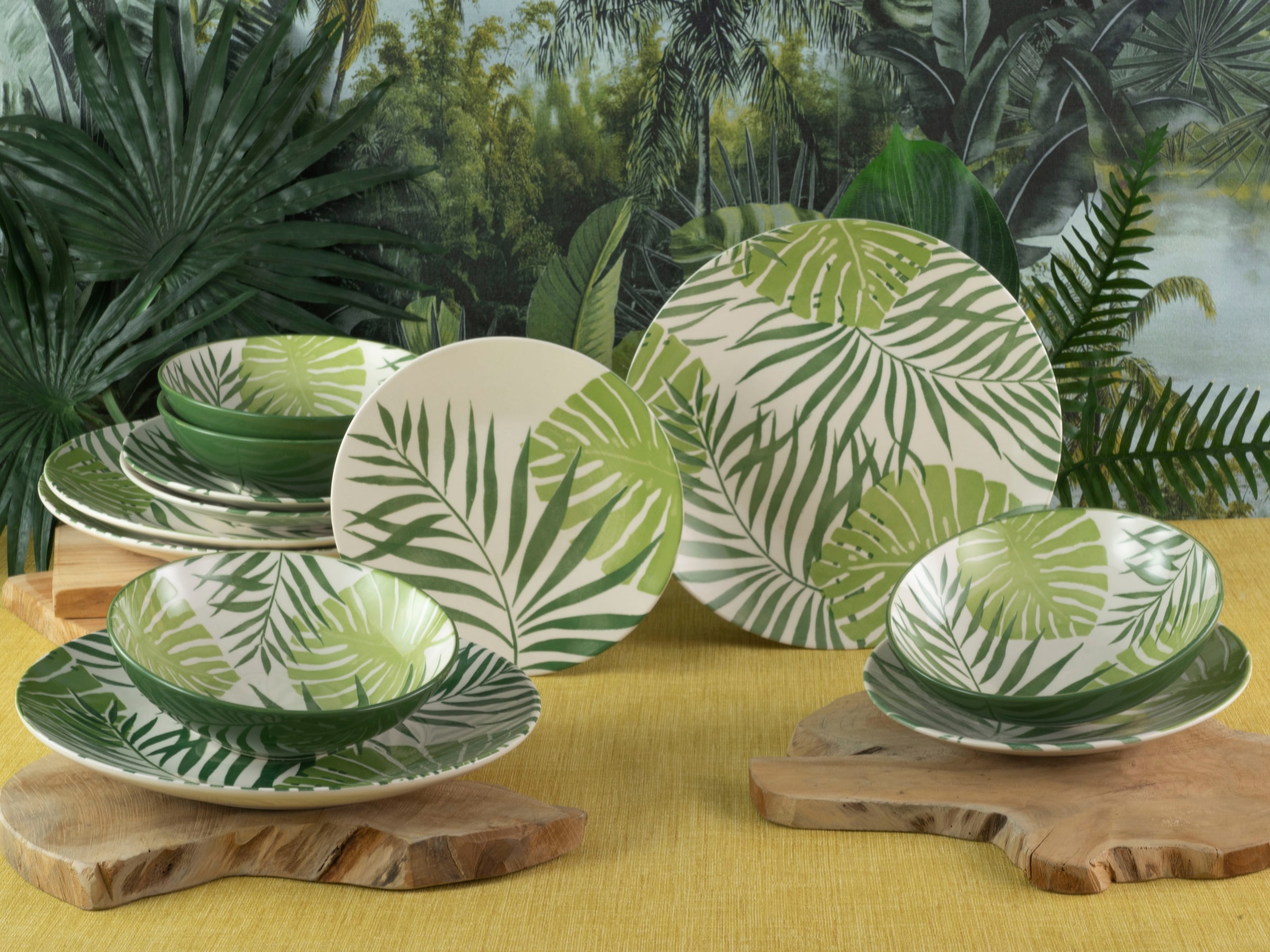 CreaTable Teller-Set »Tropicana Green (Set, | Mix 12 vollflächiger Blätter in Dekor BAUR coolem kaufen tropischer tlg.), online Grün«