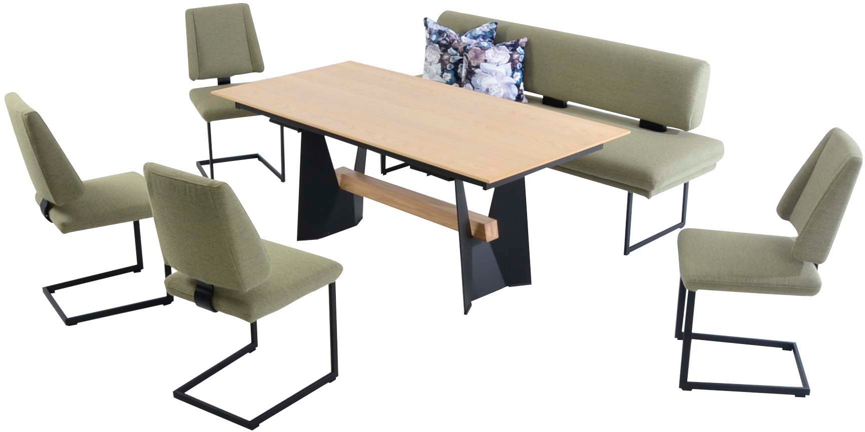 K+W Komfort & Wohnen Essgruppe "Longbeach" 6 Stk. tlg. Essgruppe in Spitzkissenoptik mit 4 Freischwingern, Gestell in Metall