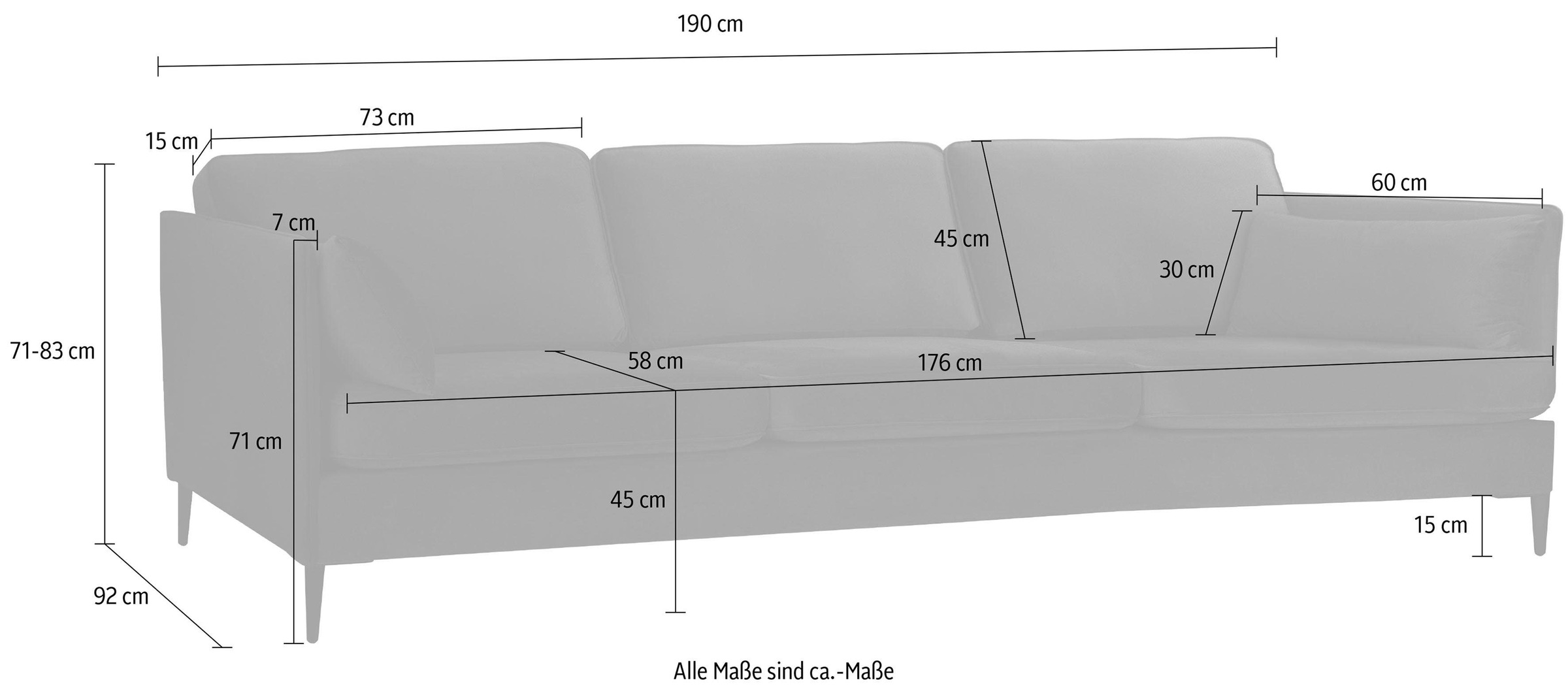 Home affaire 3-Sitzer "Light" inklusive loser Zierkissen, mit schmalen Arml günstig online kaufen