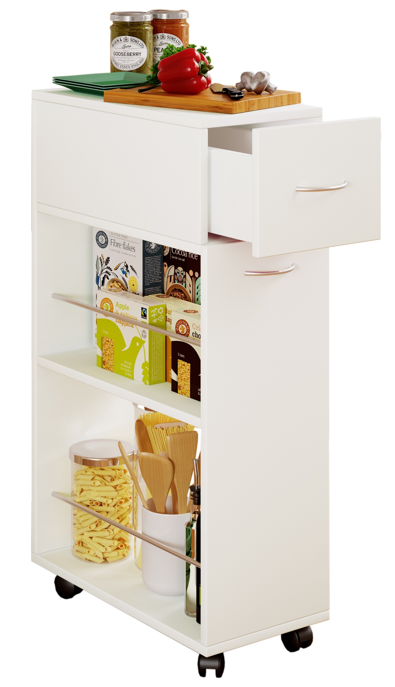 Küchenbuffet VCM, B:25cm T:50cmweiß, Obermaterial: 100% Holz Wood., Schränke, "Nische Küchenwagen Sevierwagen Tusal Schublade"