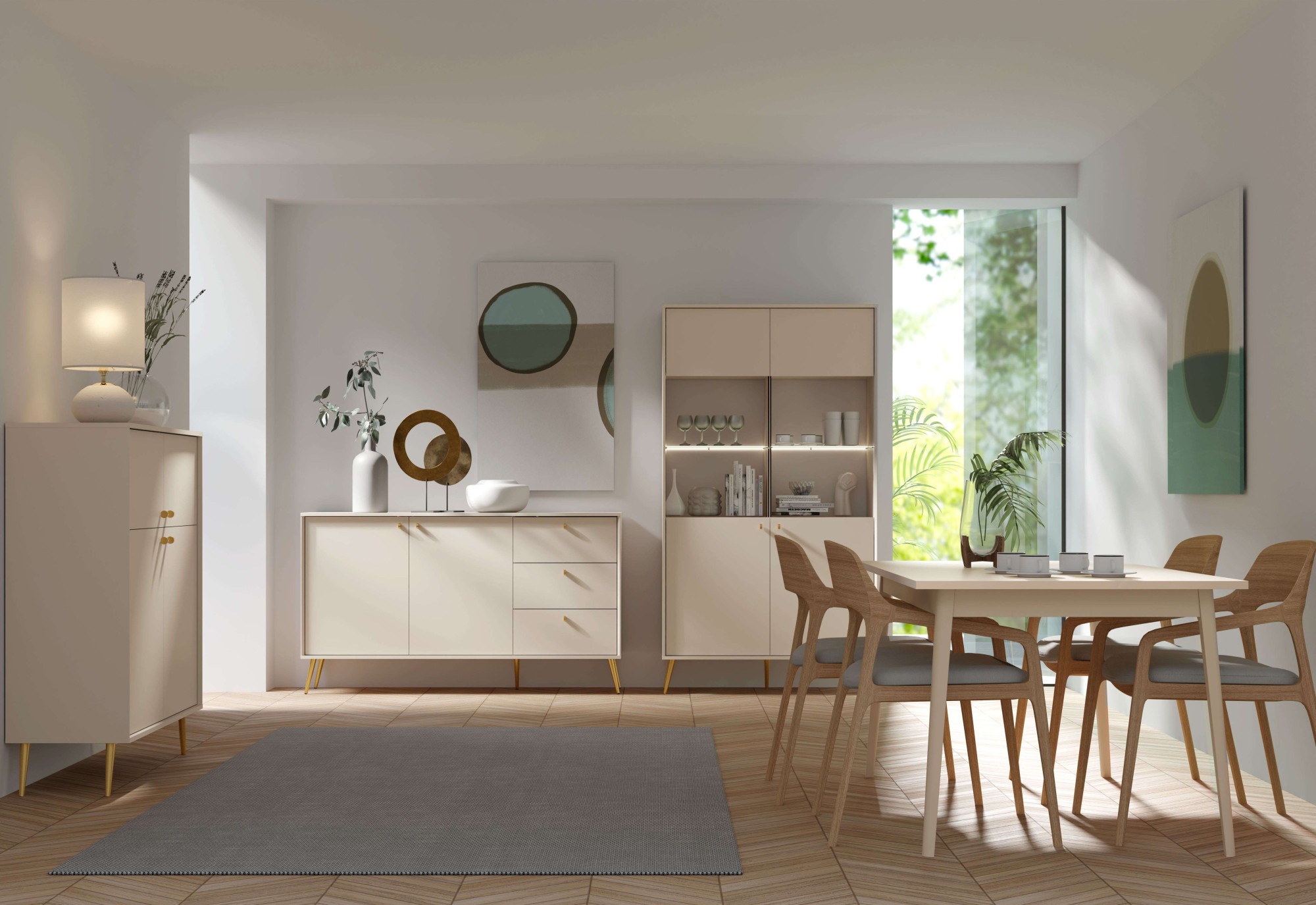 Thumbnail - Home affaire Kommode "ROMELIS Sideboard mit 3 Schubladen und 2 Türen, B/T/H: 156/40,5/89 cm" Beige Kommode mit goldenen ...