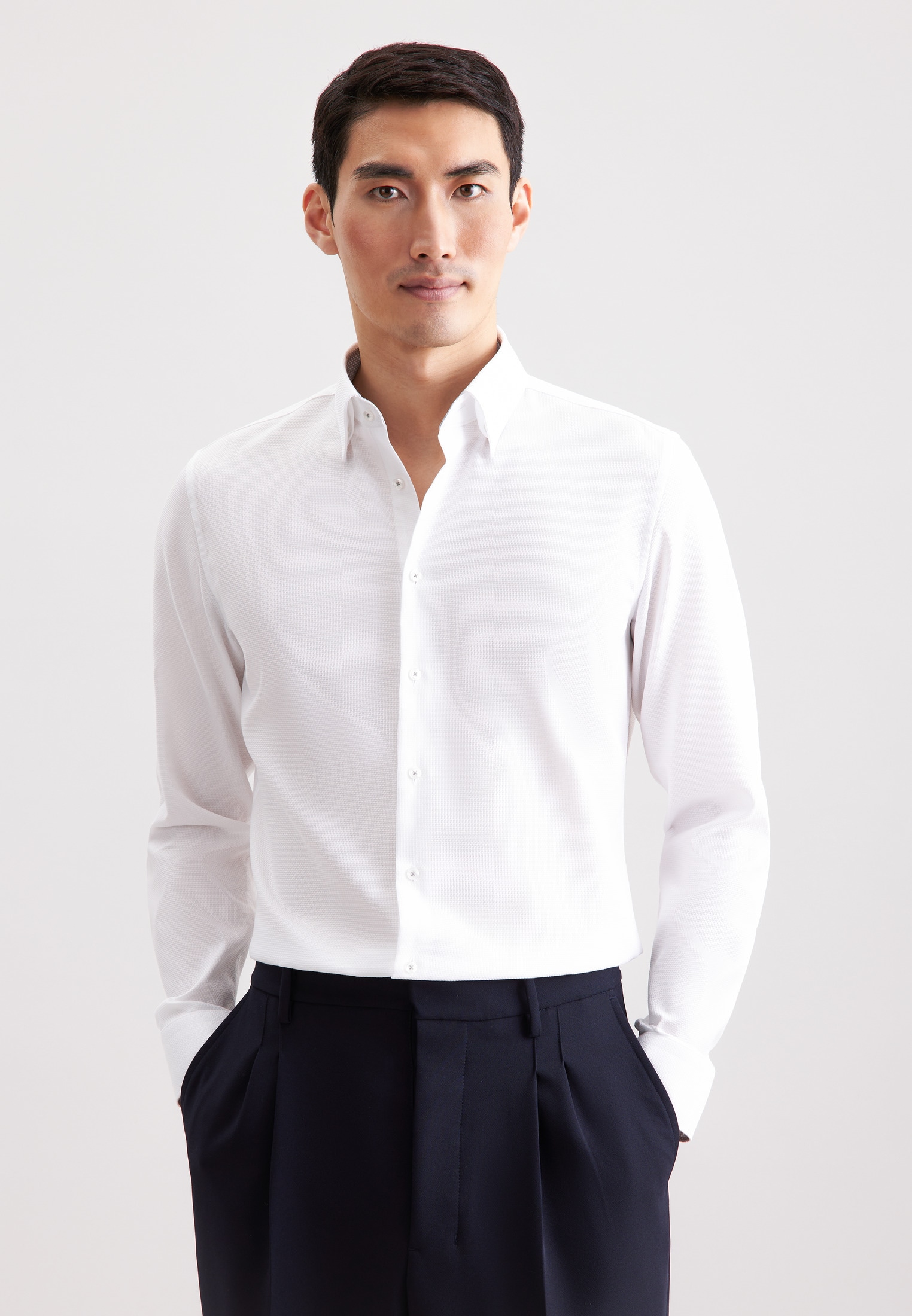 seidensticker "Schwarze Rose" Slim 1/1 Covered-Button-Down-Kragen Struktur