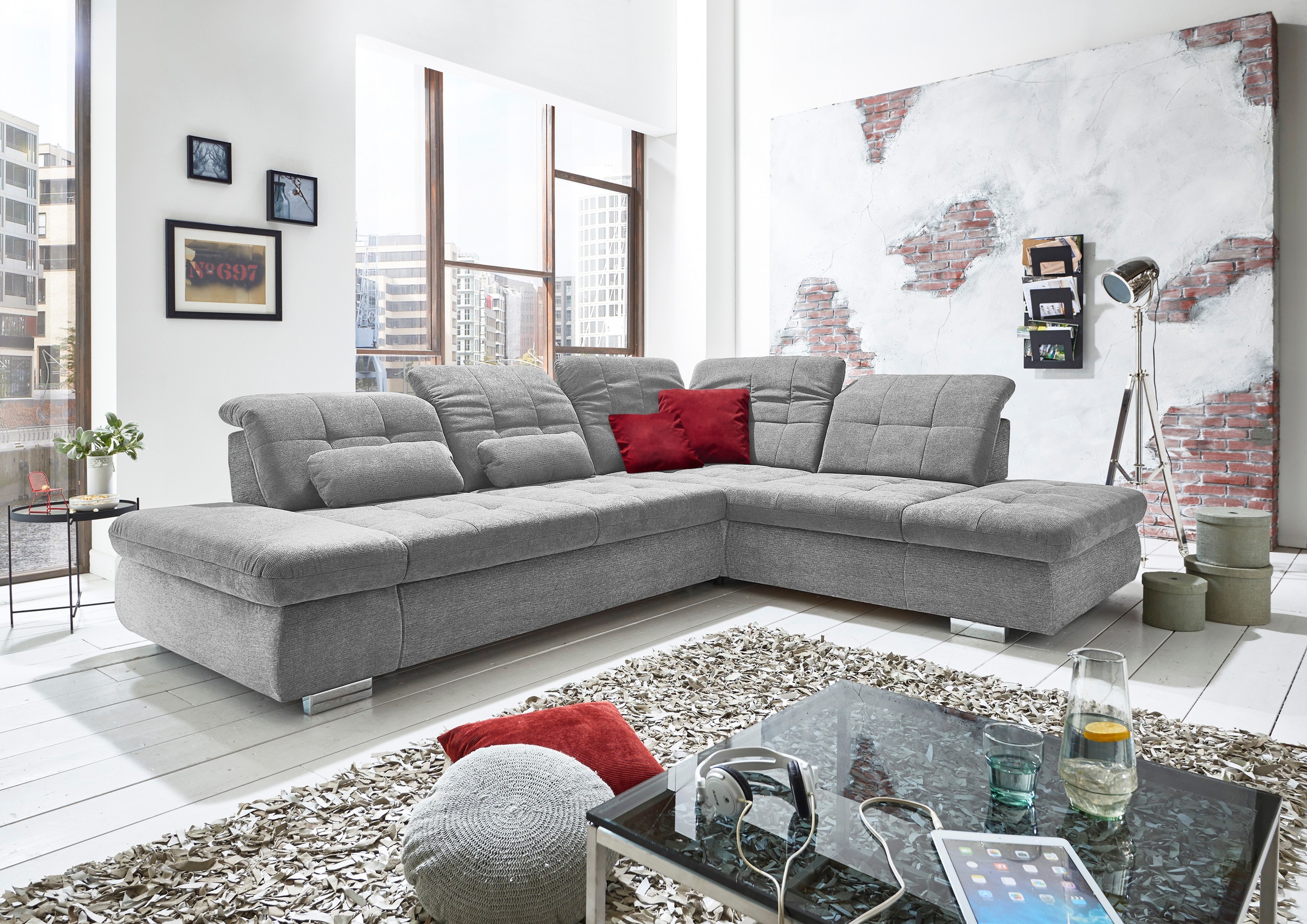 Die PlanBar Ecksofa »MP-IN17004 L-Form«, wahlweise mit Bettfunktion, Sitztiefen- und Kopfteilverstellung