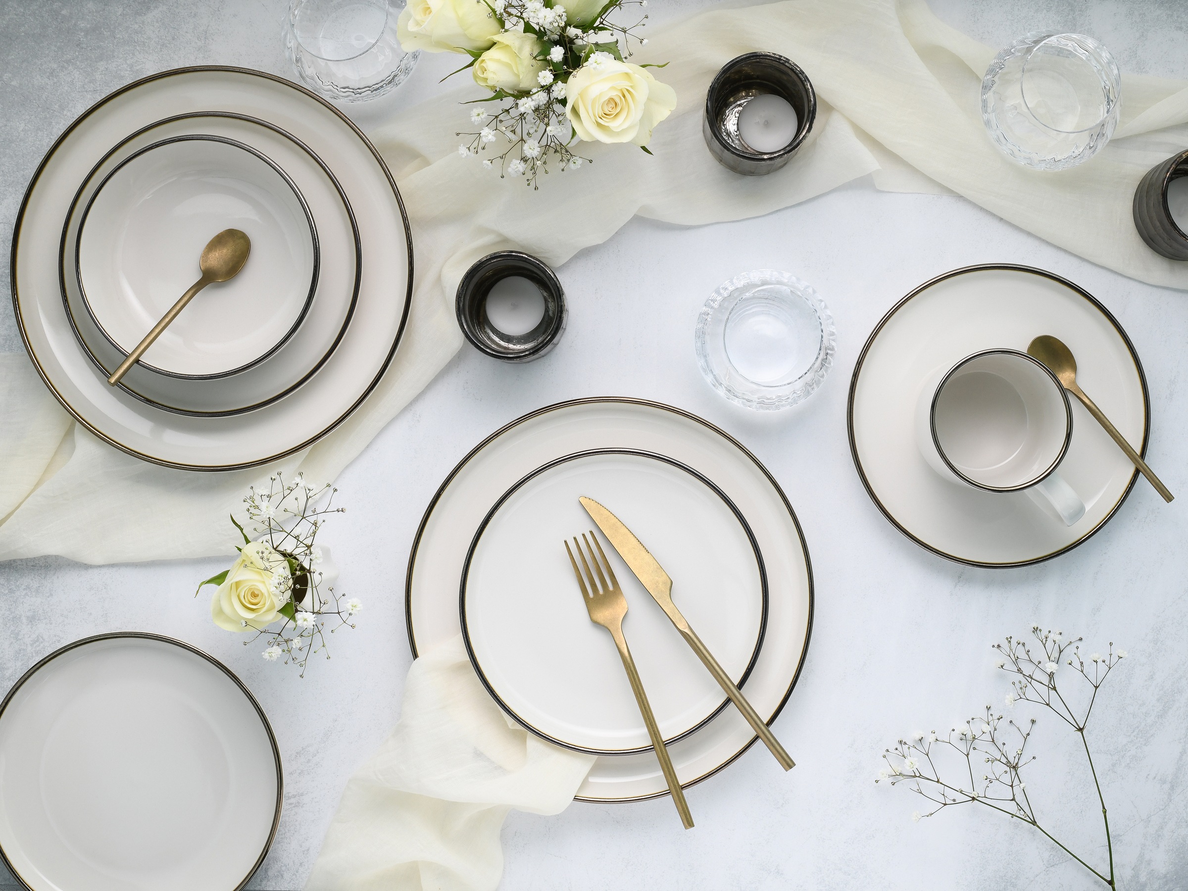 CreaTable Kombiservice »Nordic Festive, Service 16-tlg.« Minimalistisches Design, Dezente goldene Akzente