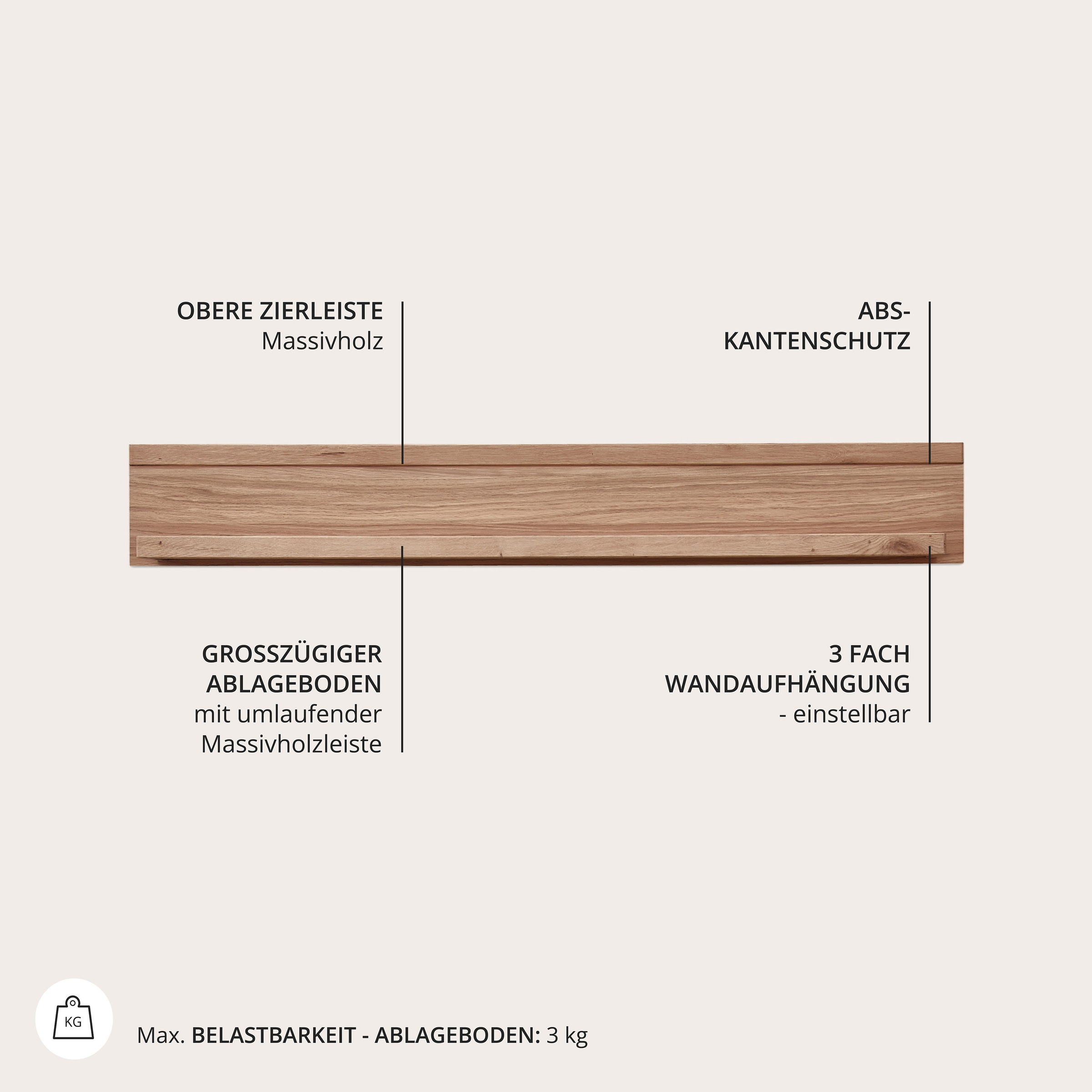 Wohnconcept Wohnwand »Donna Wohnwand, 303x203x50 (BxHxT) Echtkork Absetzung« 3 Stk. tlg.