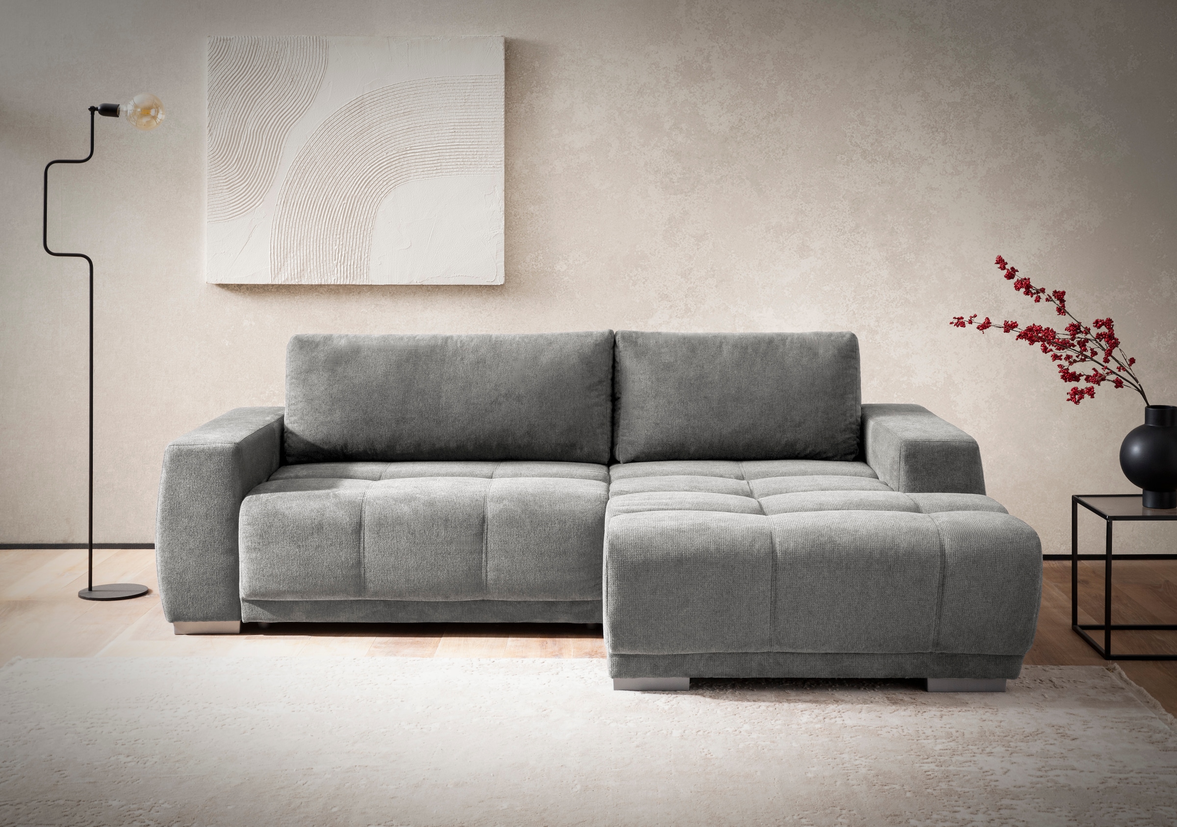 OTTO home Ecksofa "Bolero L-Form, B: 241 cm, bequeme Wellenunterfederung, wahlweise" mit Schlaffunktion und Bettkasten, Liegefläche 187x122cm, Gästebett